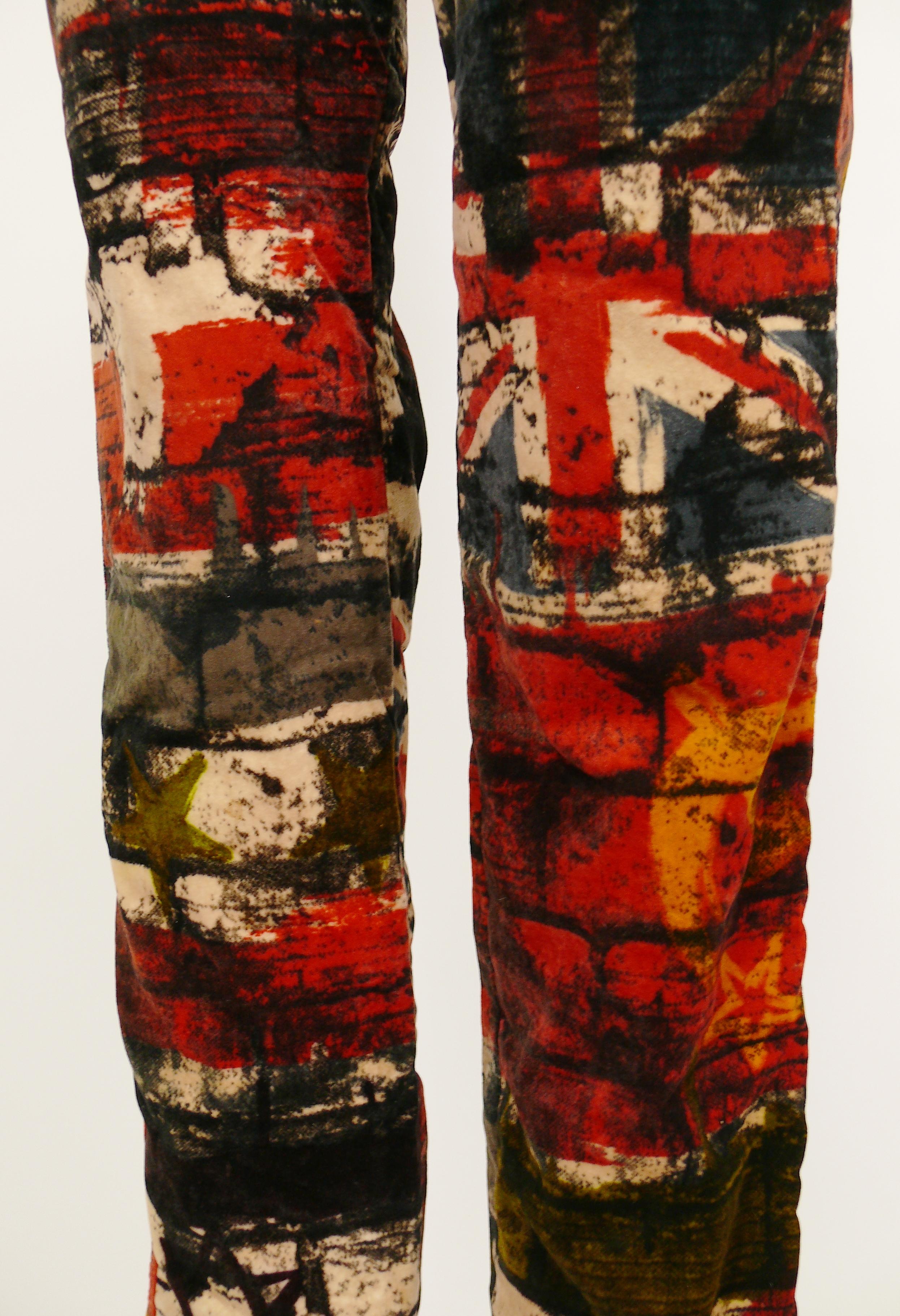 Black Jean Paul Gaultier Vintage Wall and Flags Print Pants Trousers For Sale