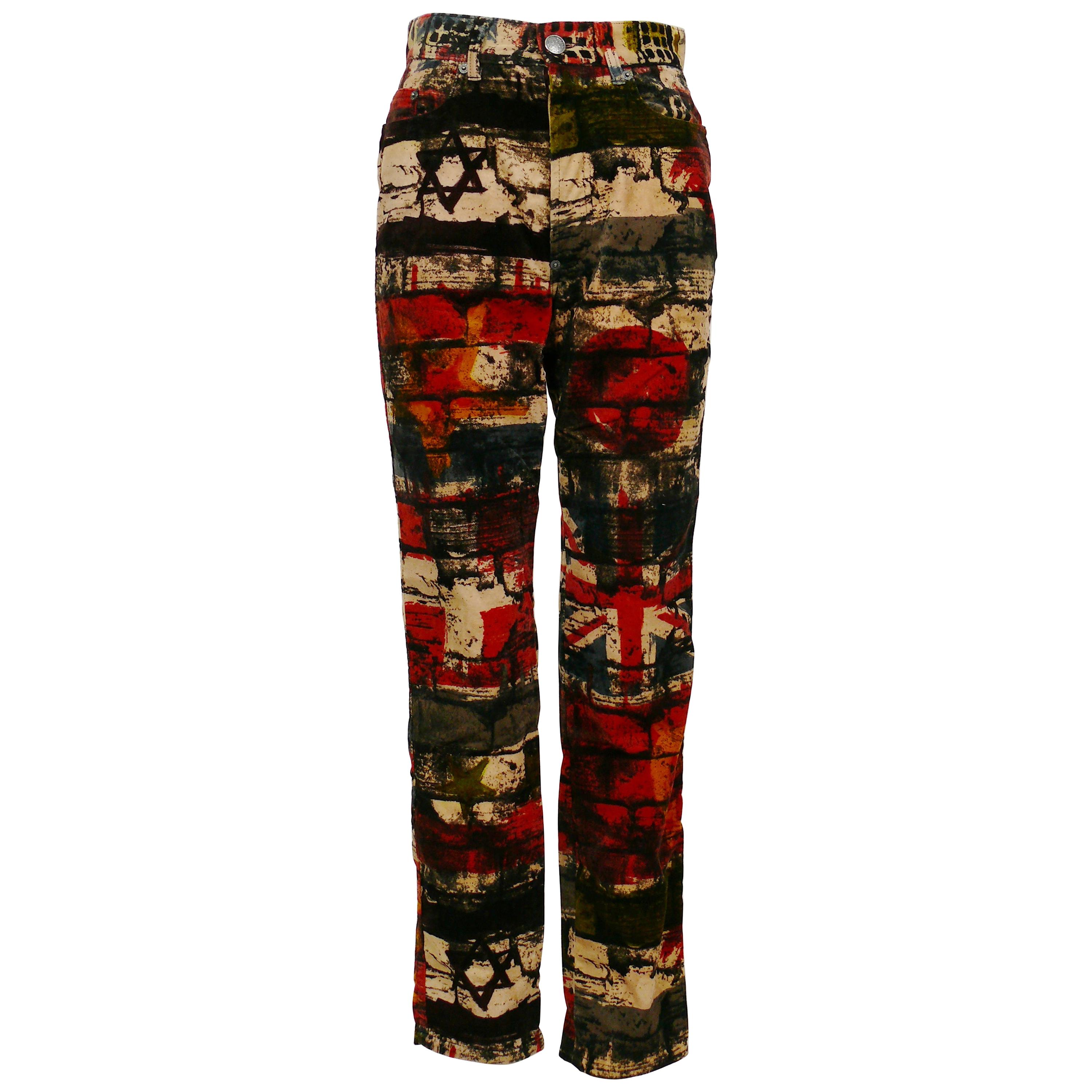 Jean Paul Gaultier Vintage Wall and Flags Print Pants Trousers For Sale