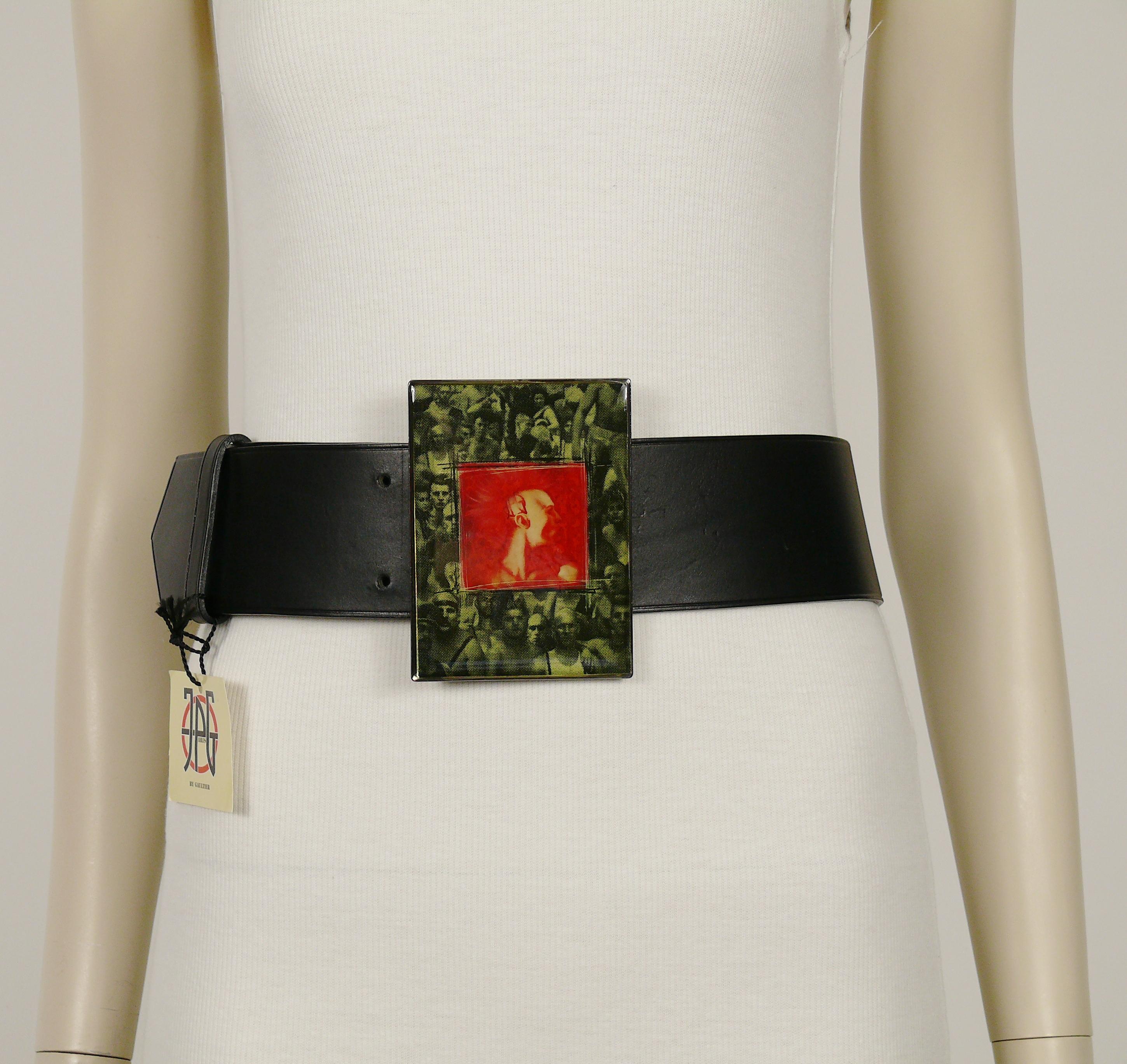 Jean Paul Gaultier Vintage Wide Black Belt Punk Gay Print Buckle In Good Condition For Sale In Nice, FR