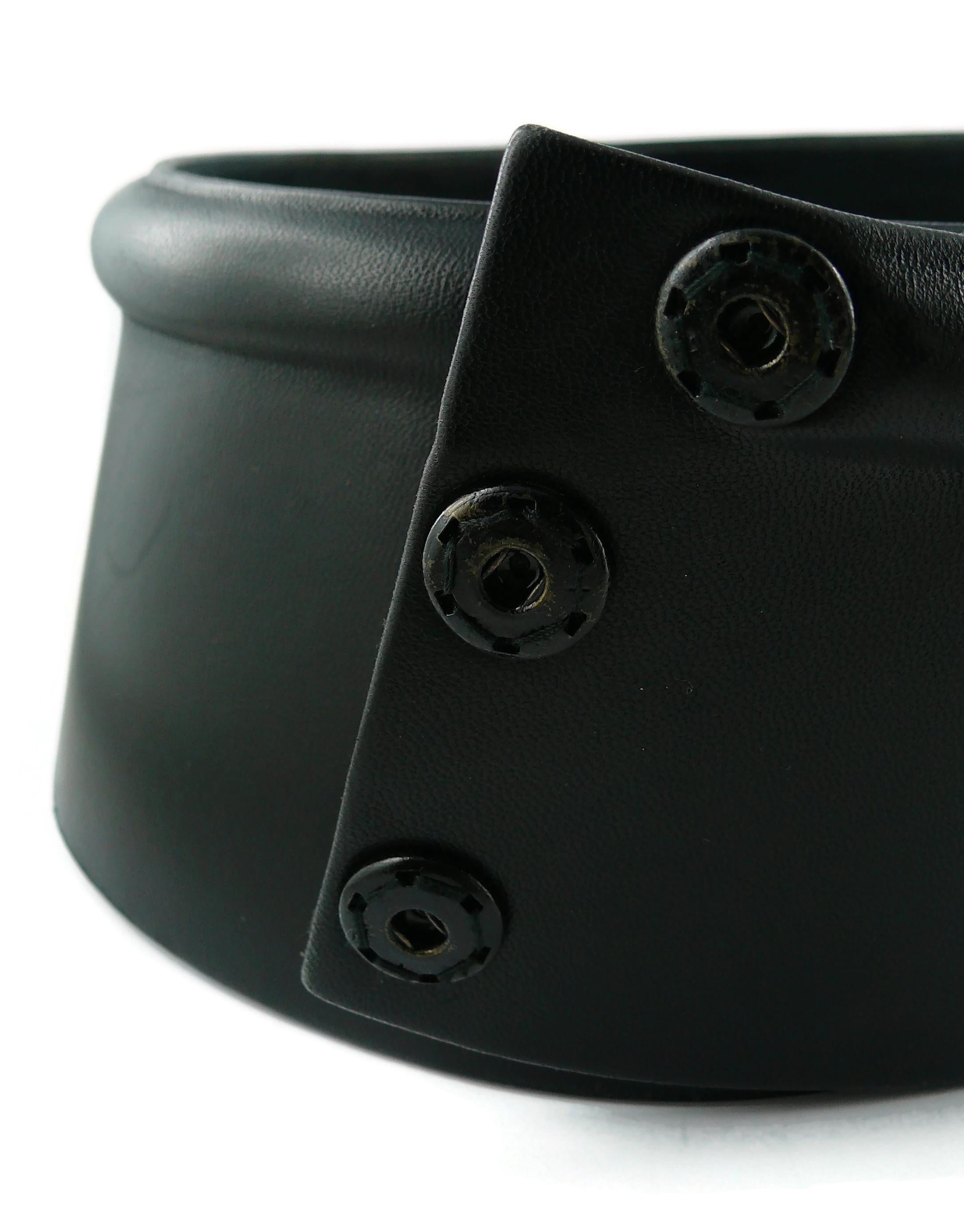 Jean Paul Gaultier Vintage Wide Black Leather Rim Tube Belt For Sale 8