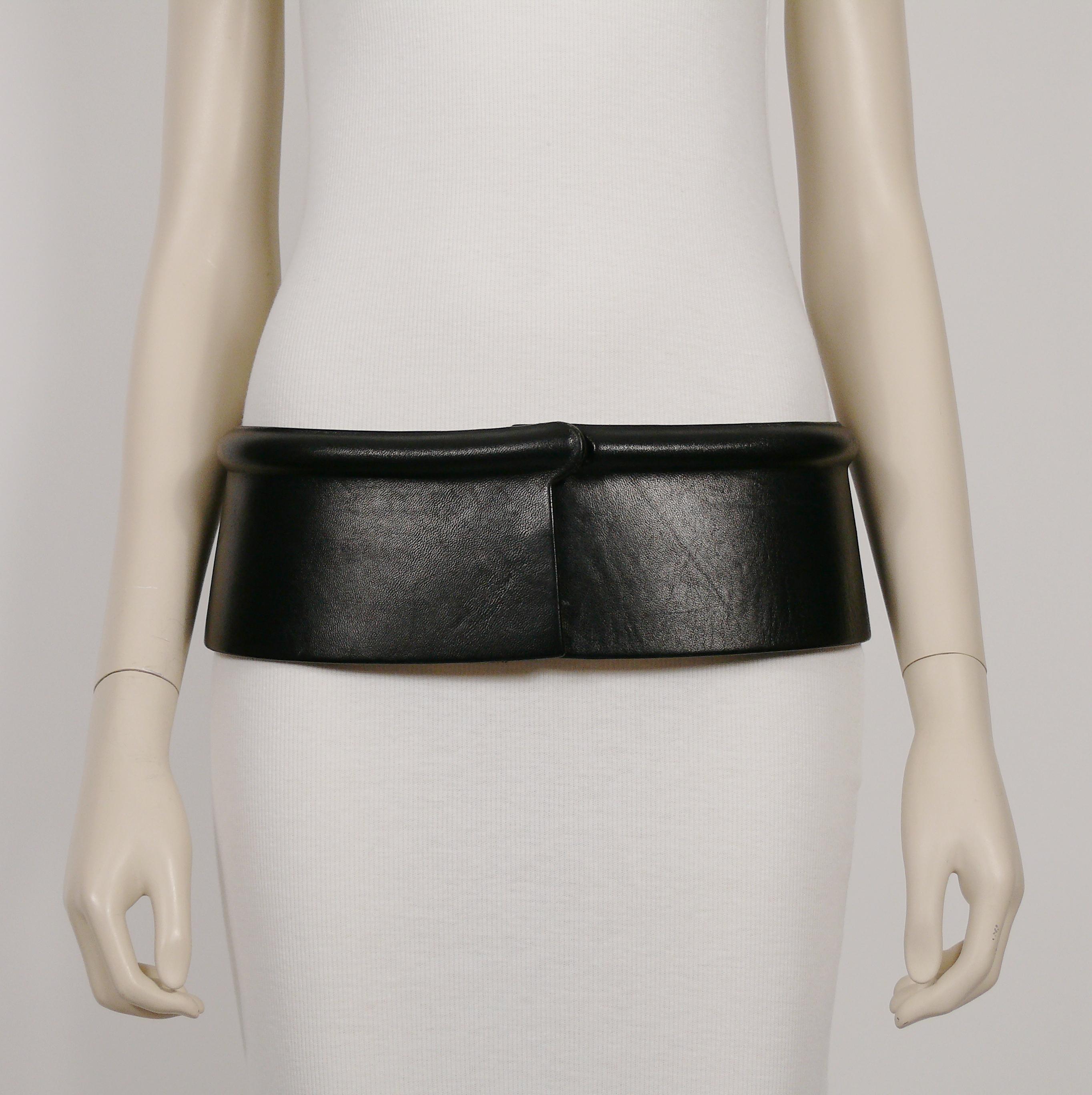 Jean Paul Gaultier Vintage Wide Black Leather Rim Tube Belt For Sale 2