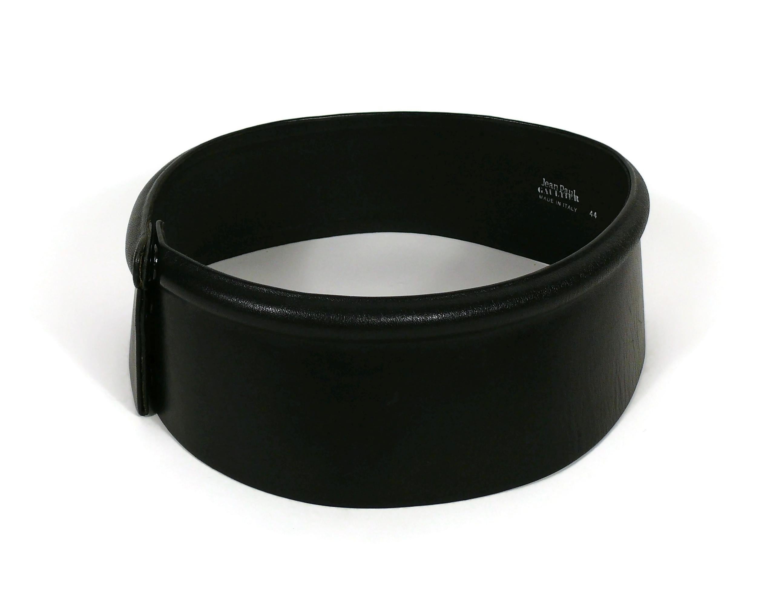 Jean Paul Gaultier Vintage Wide Black Leather Rim Tube Belt For Sale 3