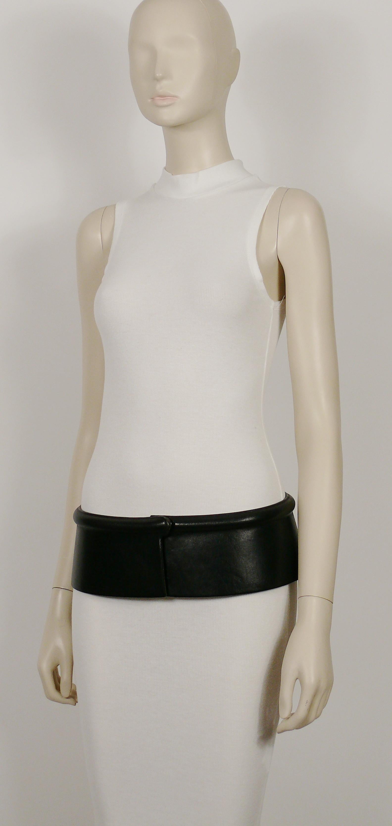 Jean Paul Gaultier Vintage Wide Black Leather Rim Tube Belt For Sale 4