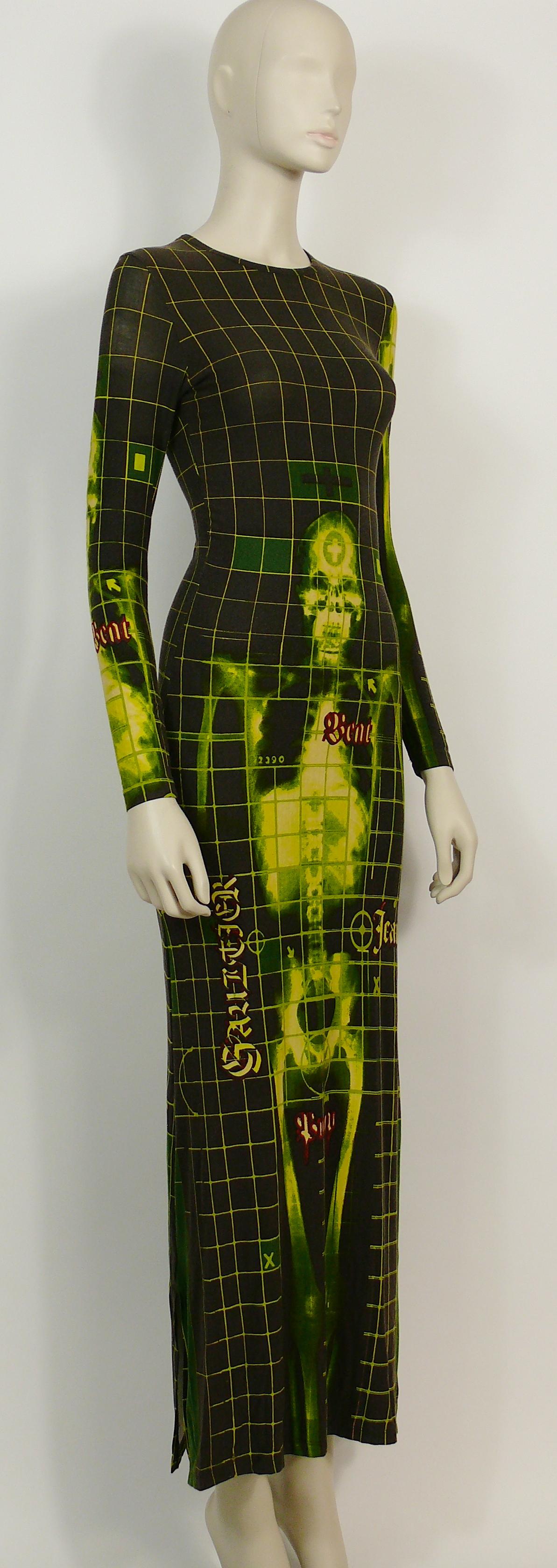 JEAN PAUL GAULTIER vintage rare X-Ray skeleton print maxi dress featuring a round neck, long sleeves and cut detailing to the sides.

Slips on.

Label reads GAULTIER JEAN'S.

Missing size label.
Photographied on a 36-38 (XS-S) mannequin.
Please