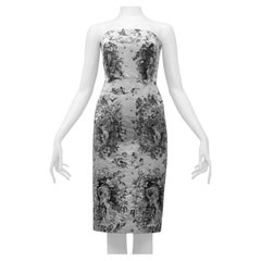 Jean Paul Gaultier White & Black Tapestry Print Strapless Cocktail Dress