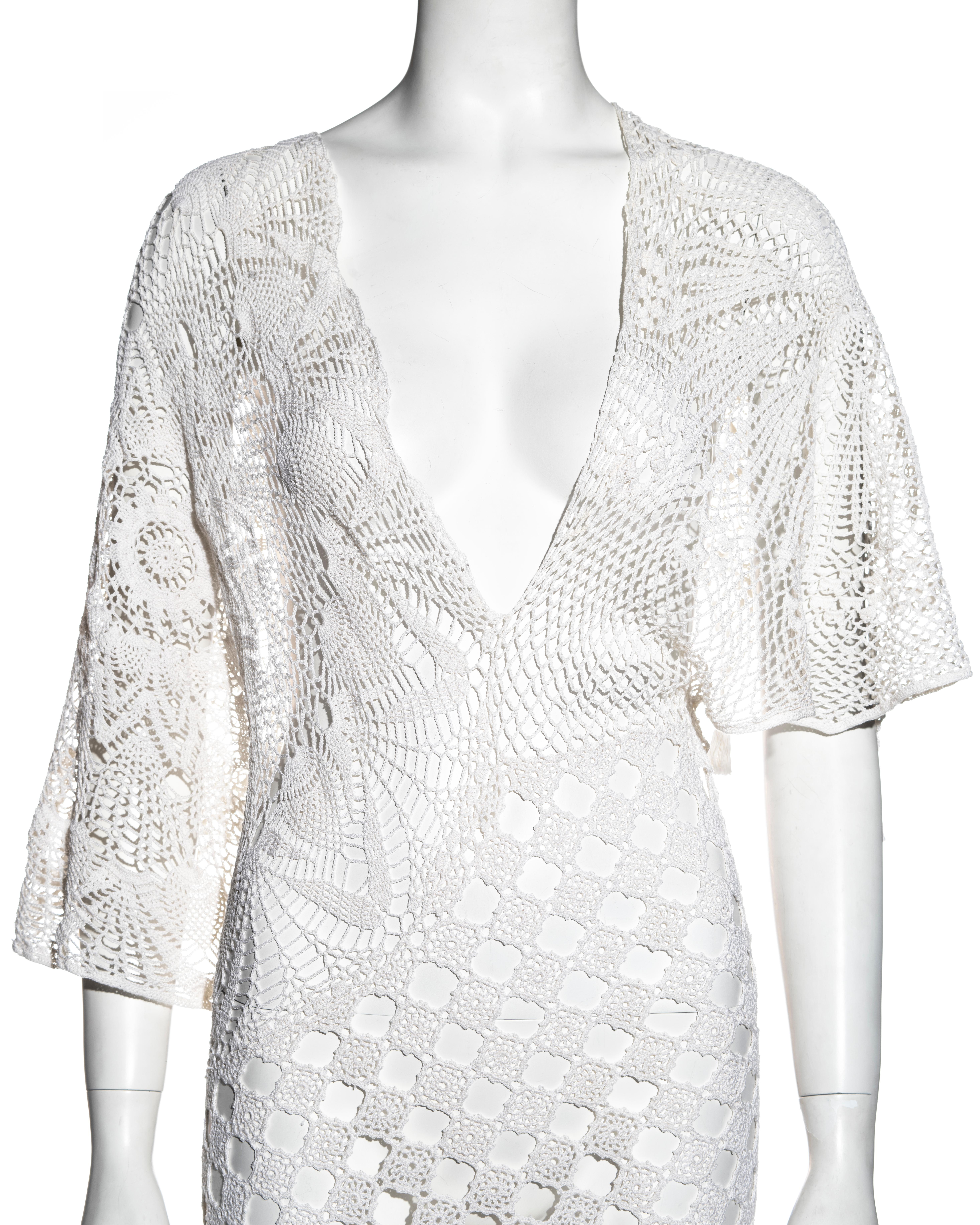 white cotton crochet backless dress