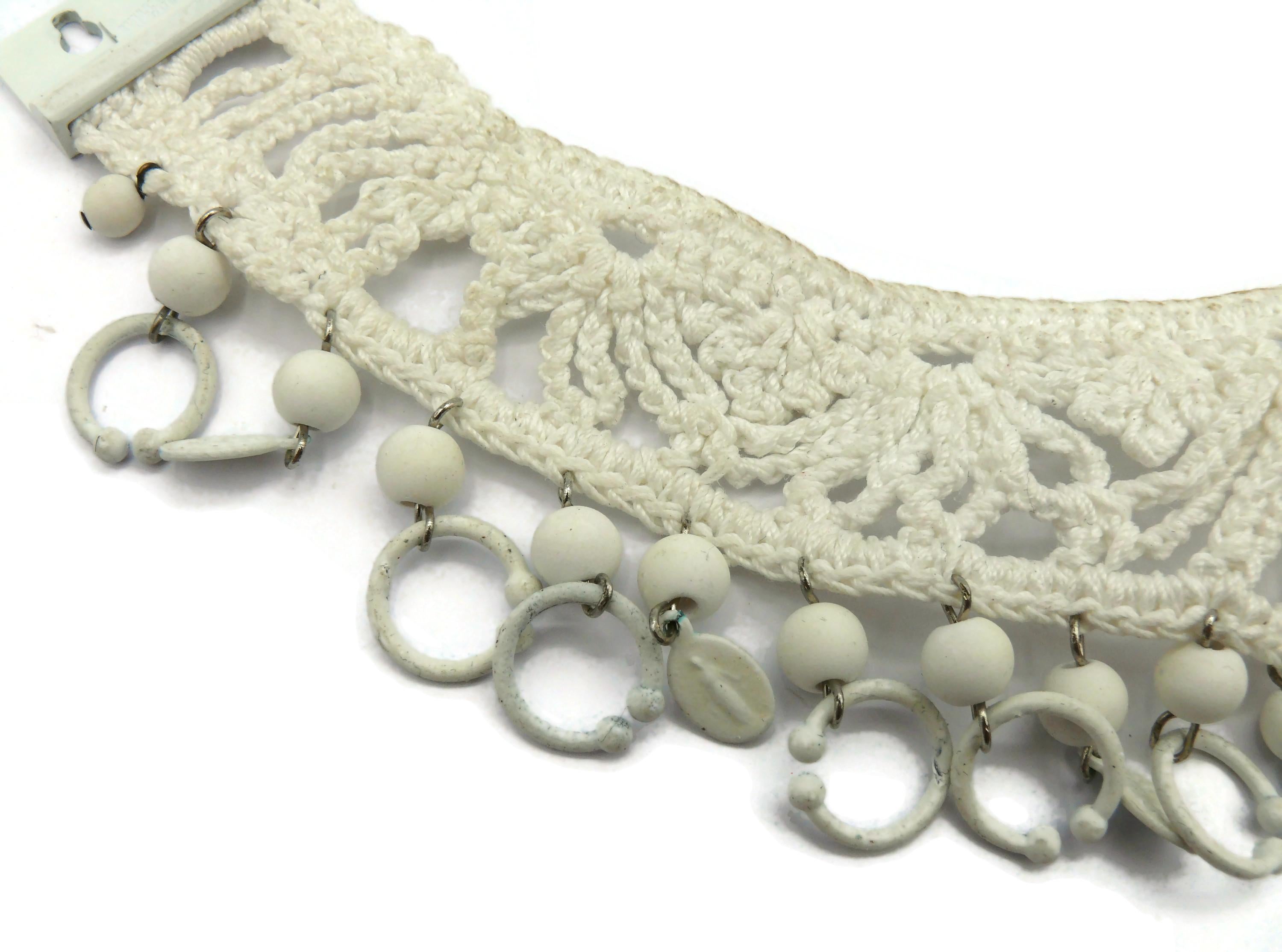 JEAN PAUL GAULTIER White Crochet Knit Collar Charm Necklace 7