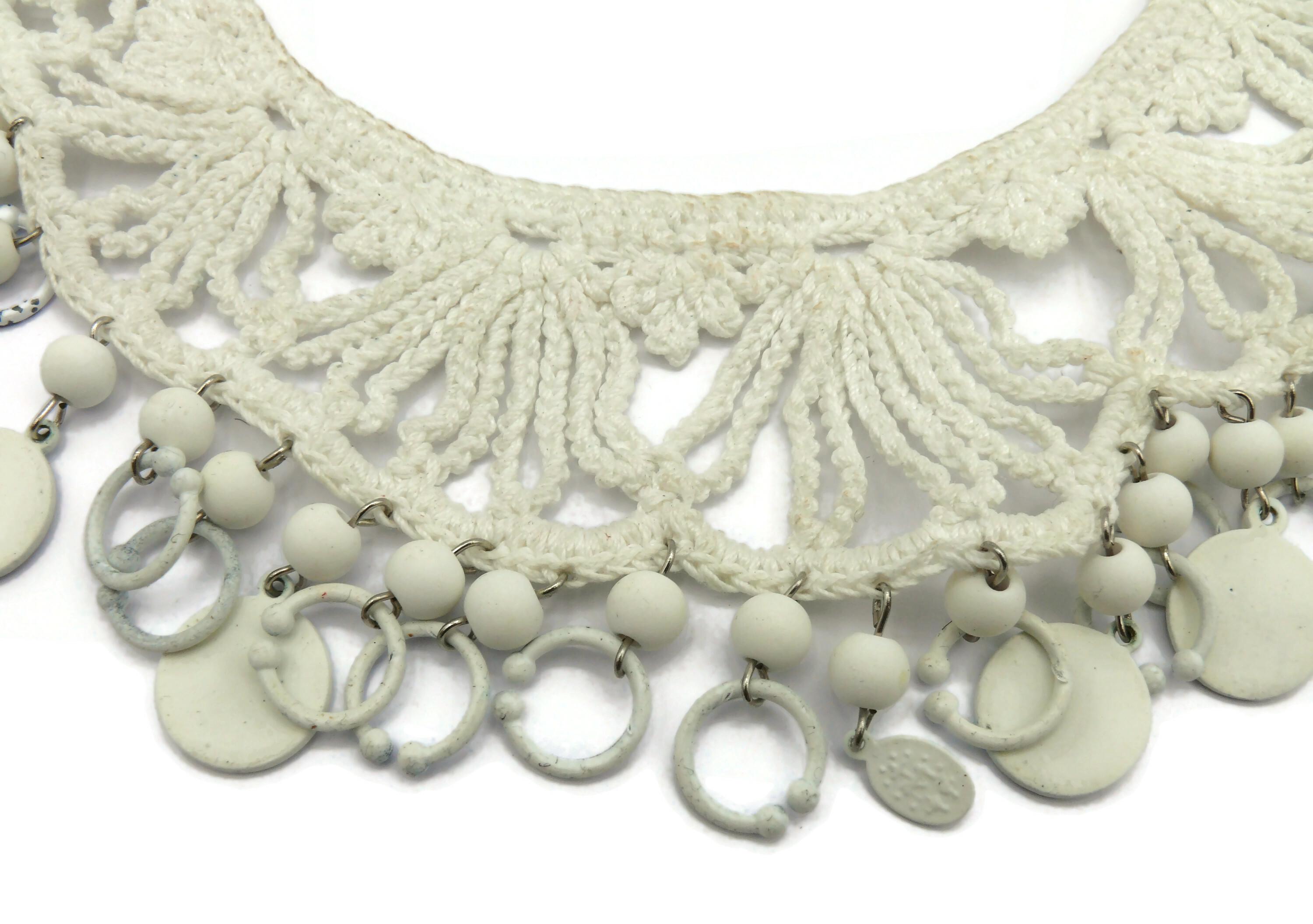 JEAN PAUL GAULTIER White Crochet Knit Collar Charm Necklace 8
