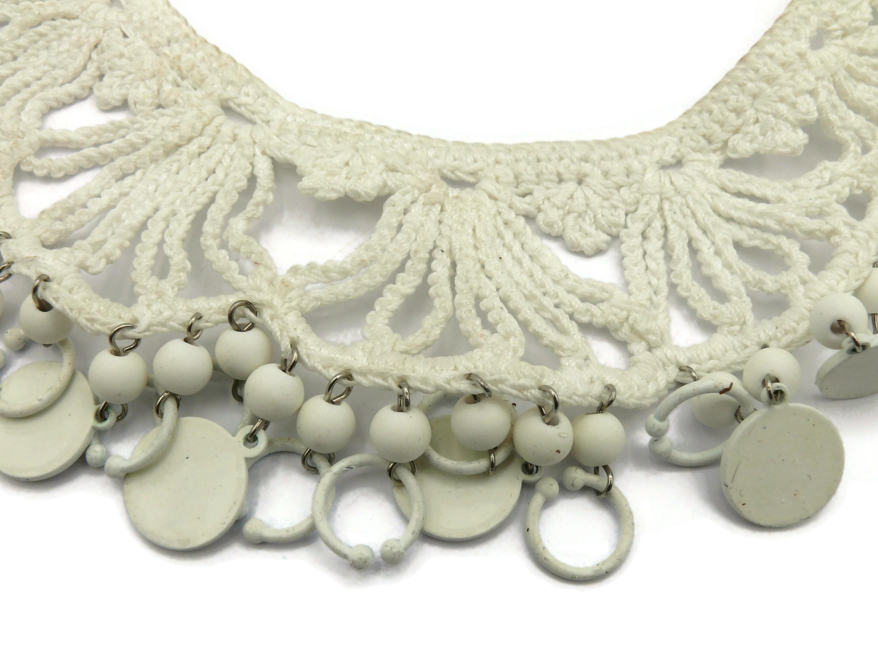 JEAN PAUL GAULTIER White Crochet Knit Collar Charm Necklace 9