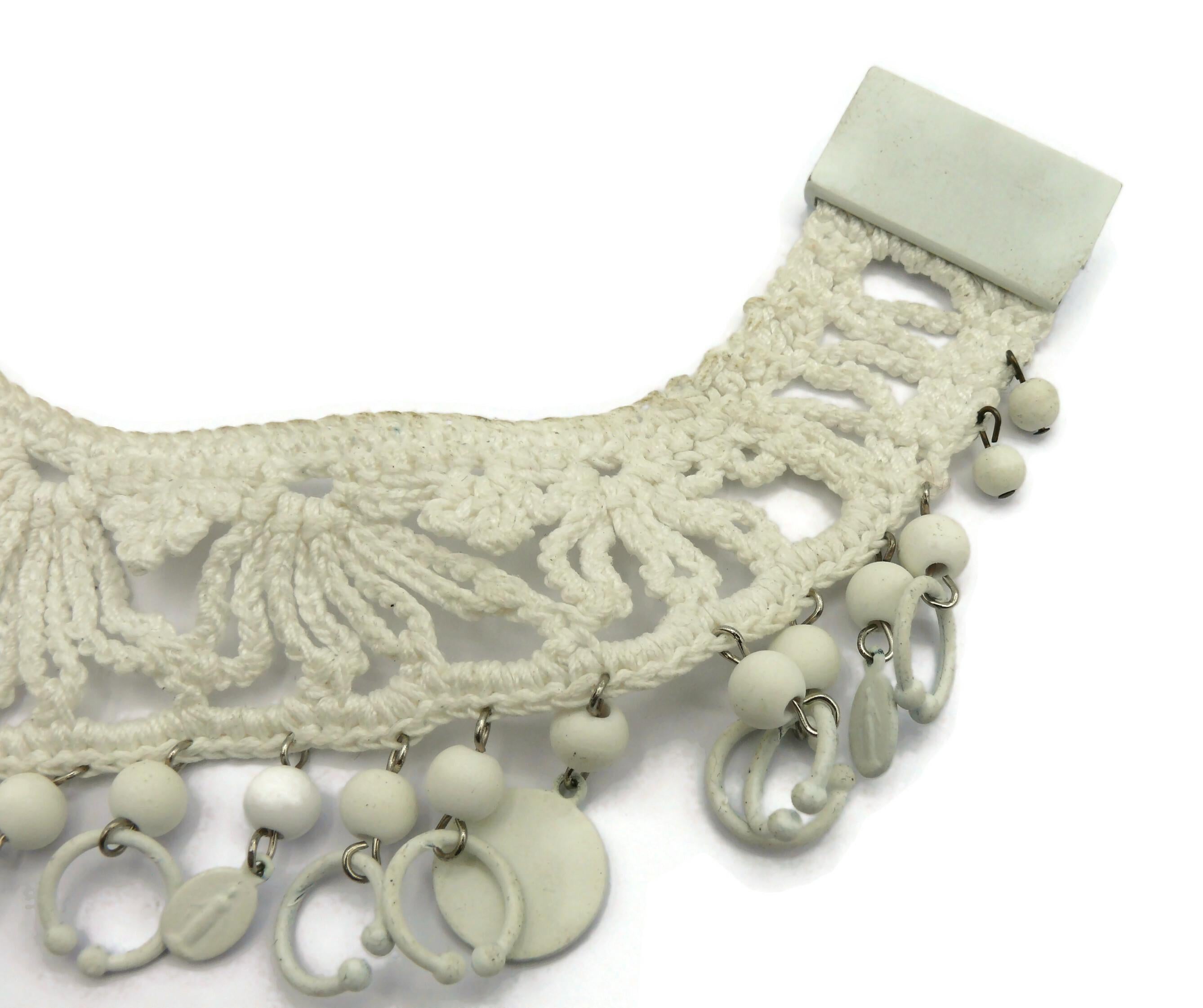 JEAN PAUL GAULTIER White Crochet Knit Collar Charm Necklace 10