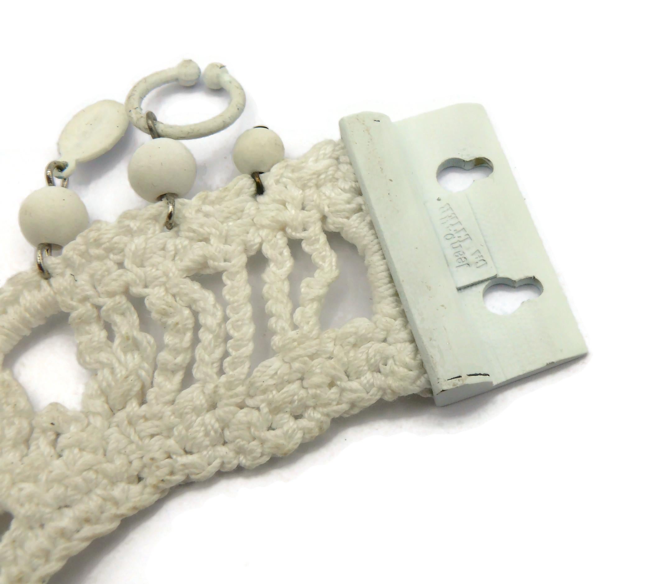JEAN PAUL GAULTIER White Crochet Knit Collar Charm Necklace 12