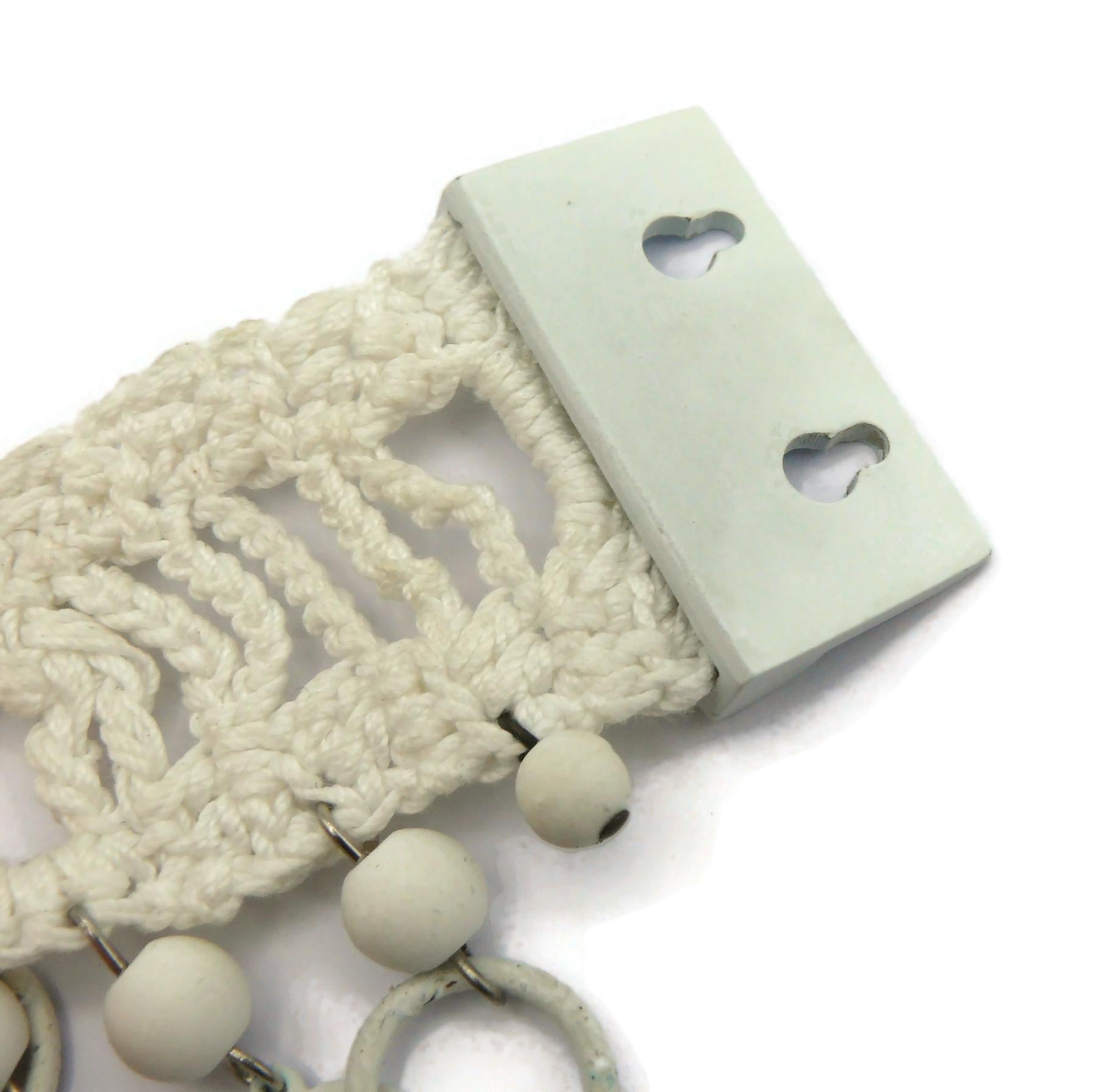 JEAN PAUL GAULTIER White Crochet Knit Collar Charm Necklace 14
