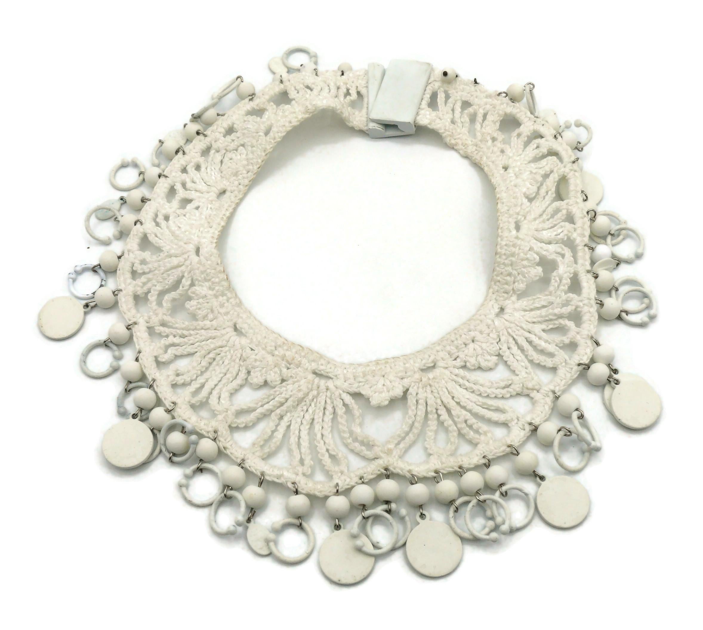 JEAN PAUL GAULTIER White Crochet Knit Collar Charm Necklace In Fair Condition In Nice, FR