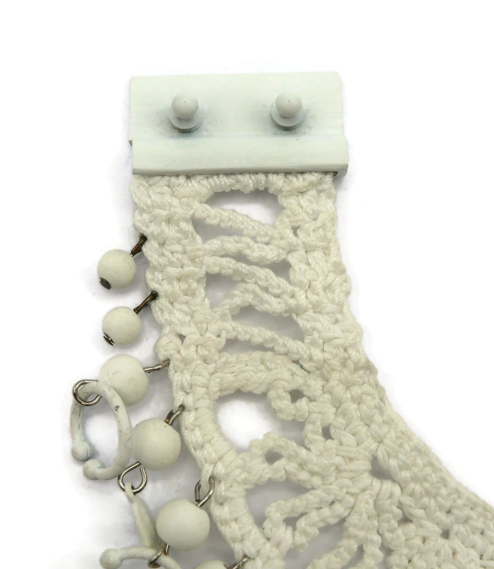 Women's JEAN PAUL GAULTIER White Crochet Knit Collar Charm Necklace