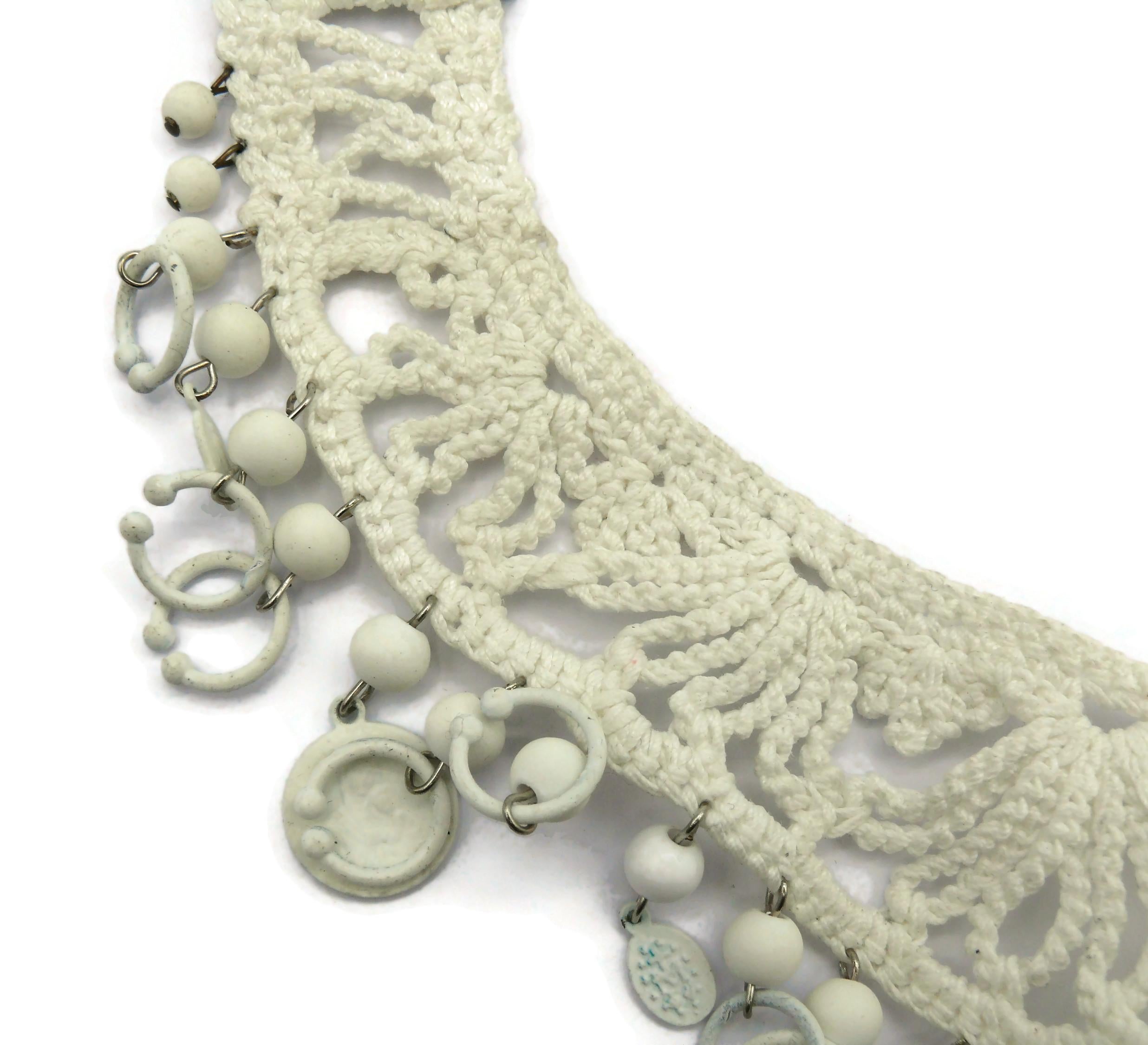 JEAN PAUL GAULTIER White Crochet Knit Collar Charm Necklace 1