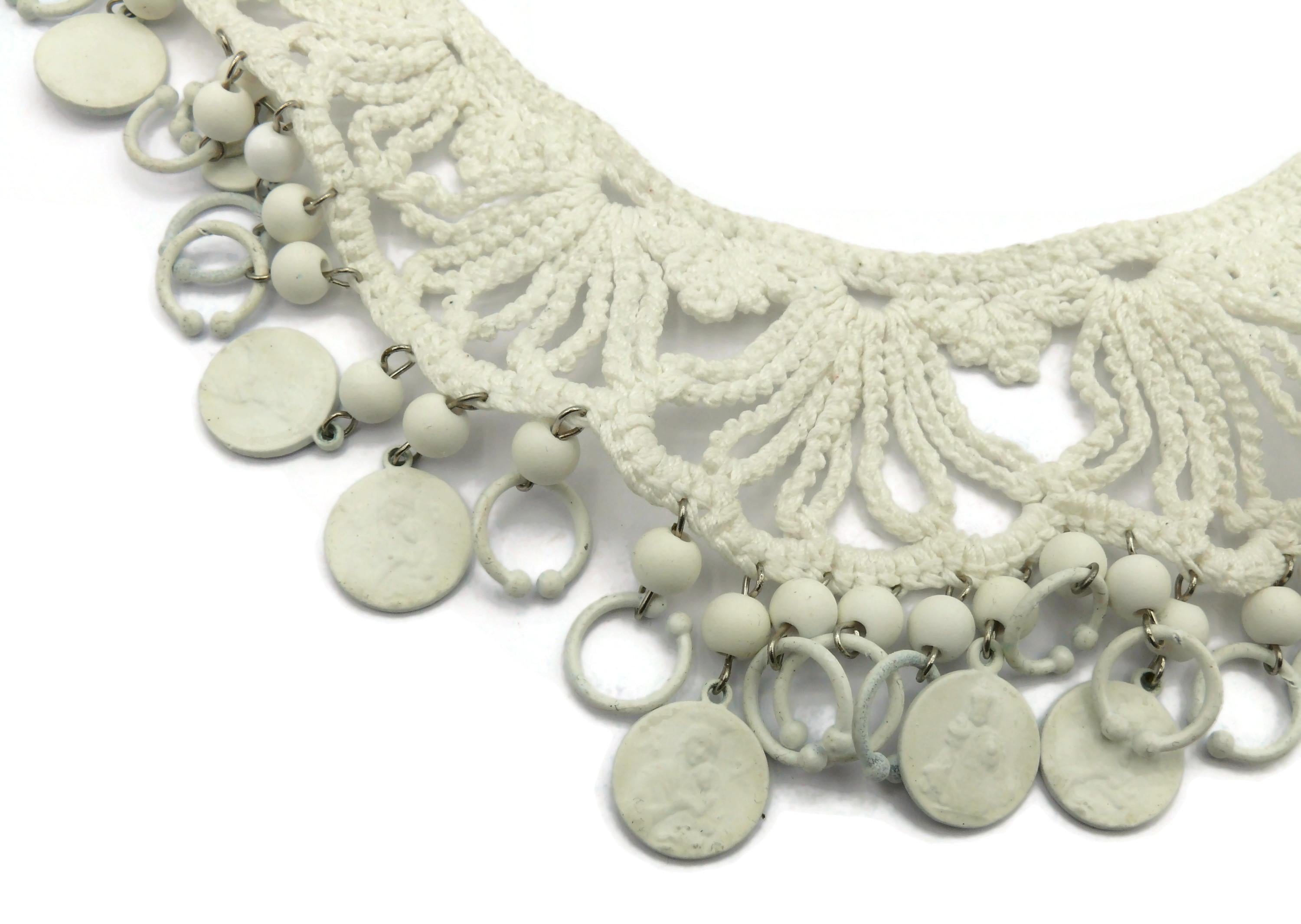 JEAN PAUL GAULTIER White Crochet Knit Collar Charm Necklace 2