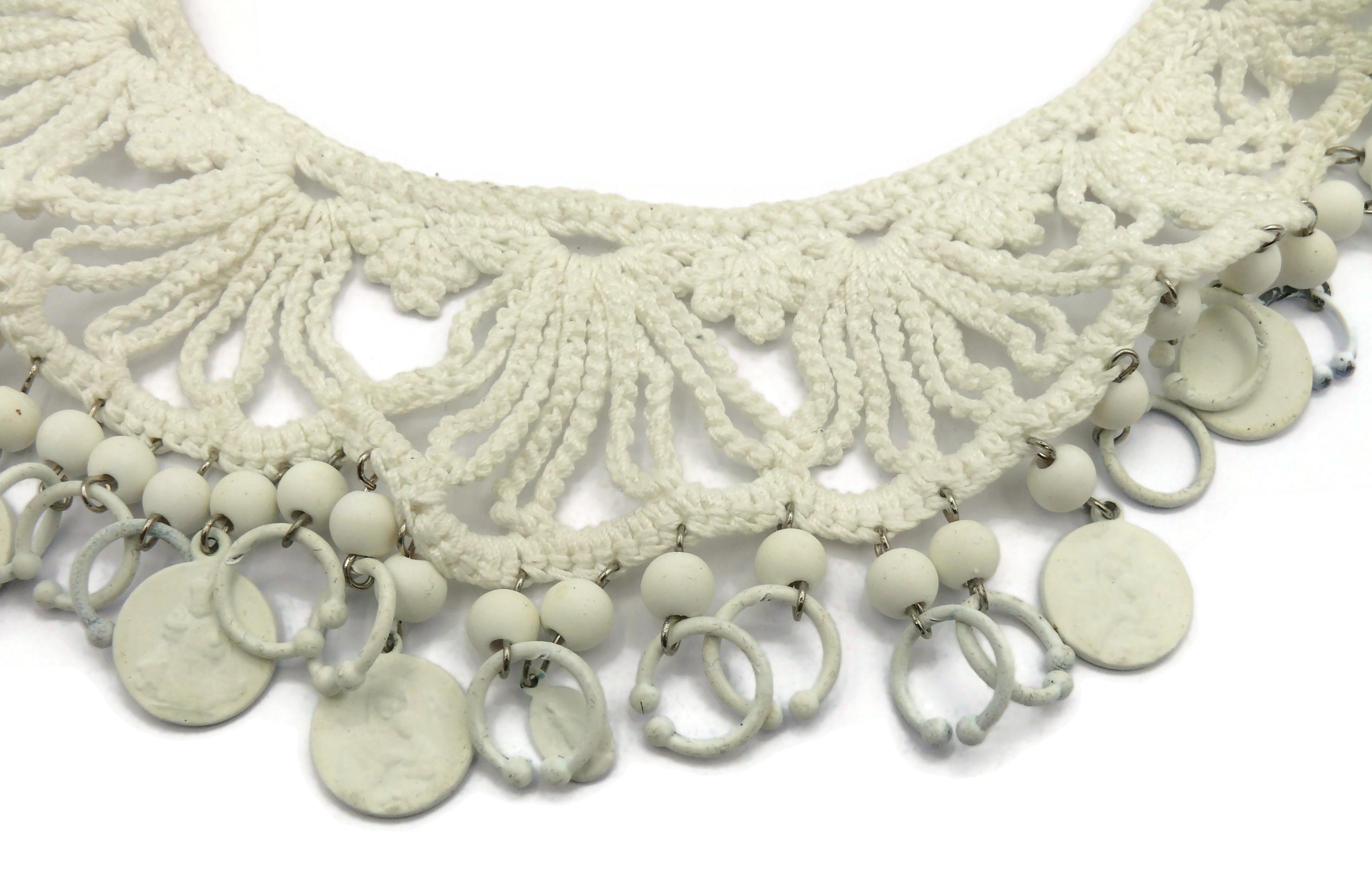 JEAN PAUL GAULTIER White Crochet Knit Collar Charm Necklace 3