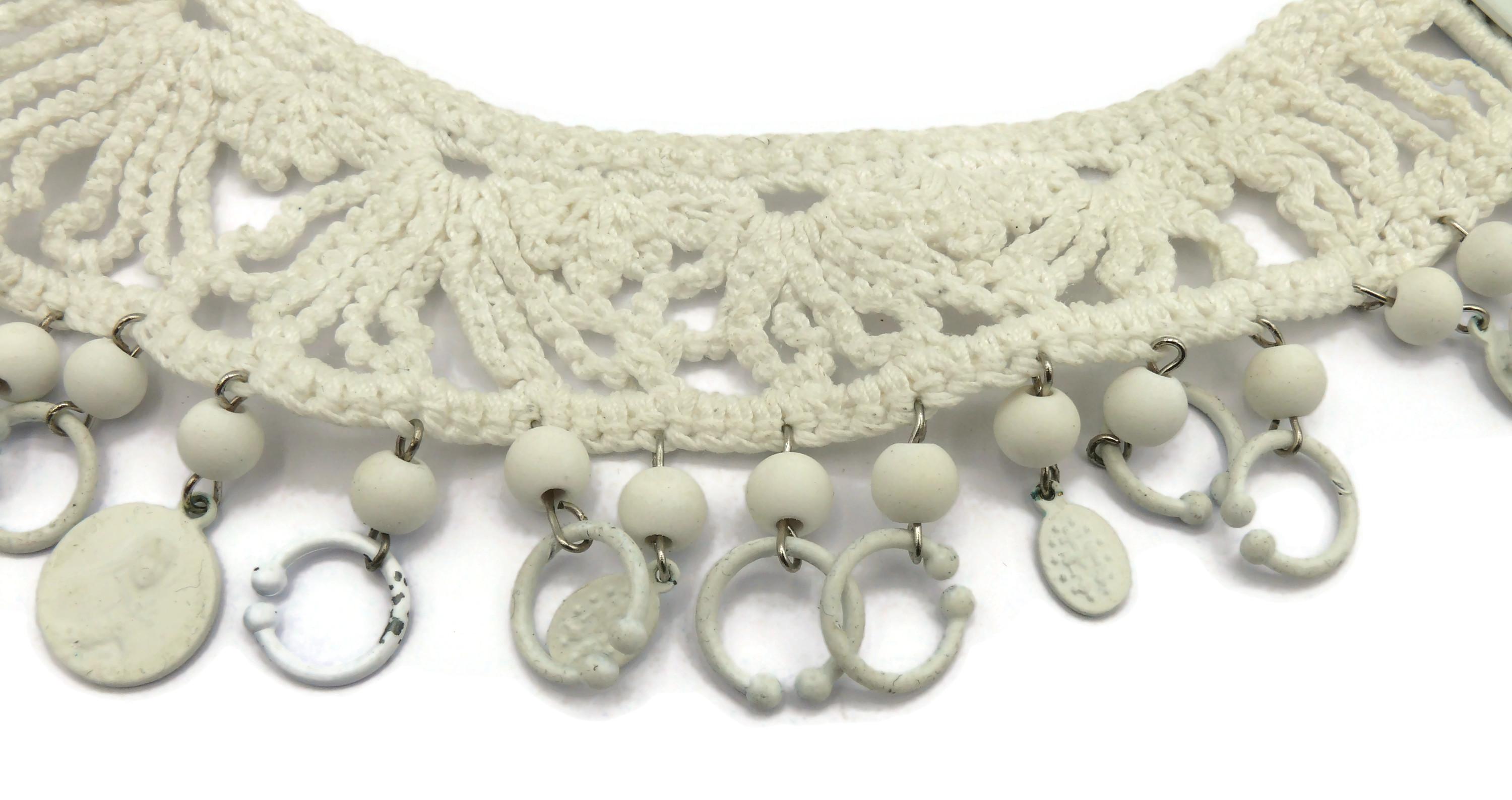 JEAN PAUL GAULTIER White Crochet Knit Collar Charm Necklace 4