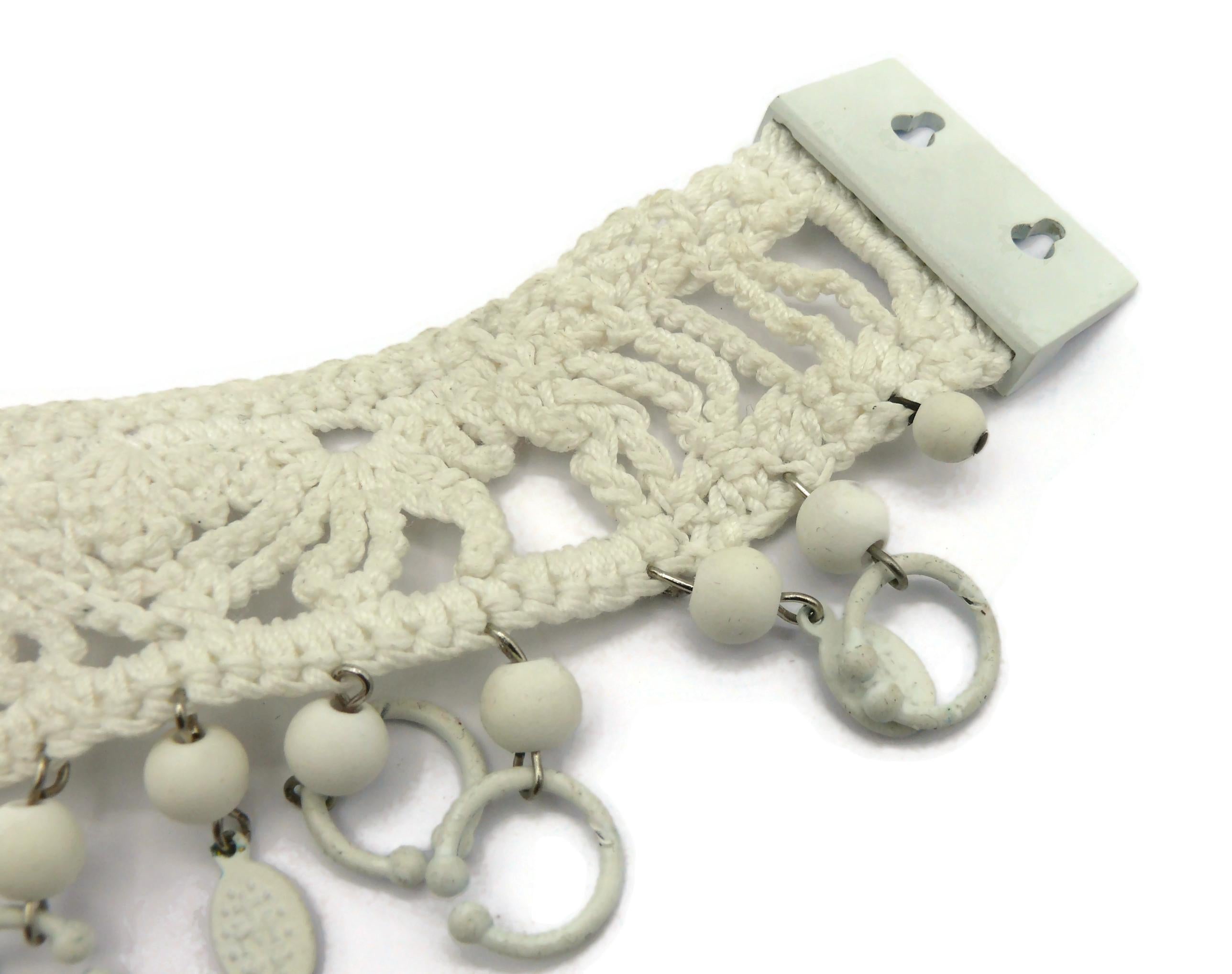 JEAN PAUL GAULTIER White Crochet Knit Collar Charm Necklace 5