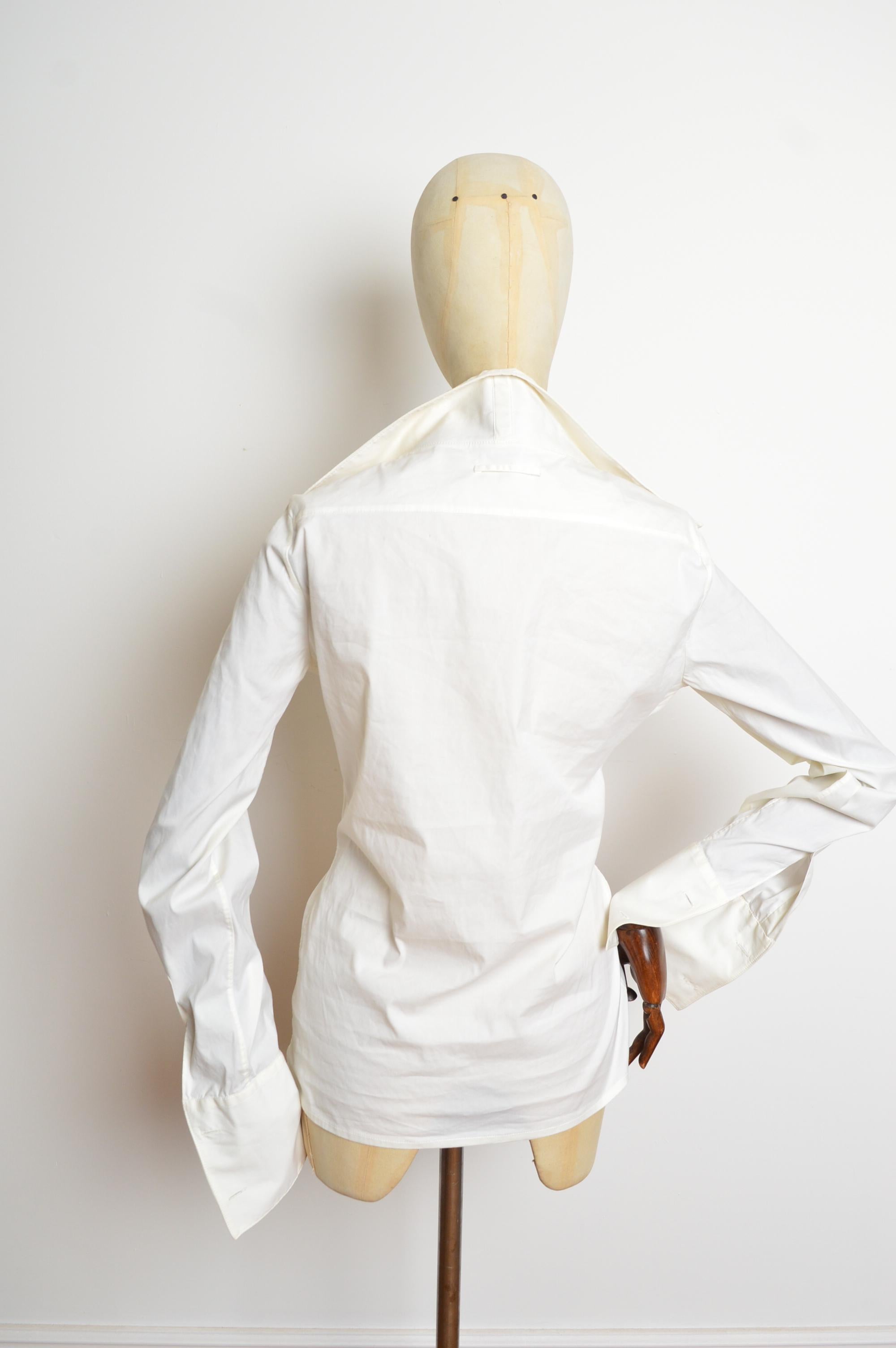 Jean Paul Gaultier Jeans Camicia drappeggiata bianca con insolita costruzione del colletto a punta in vendita 7