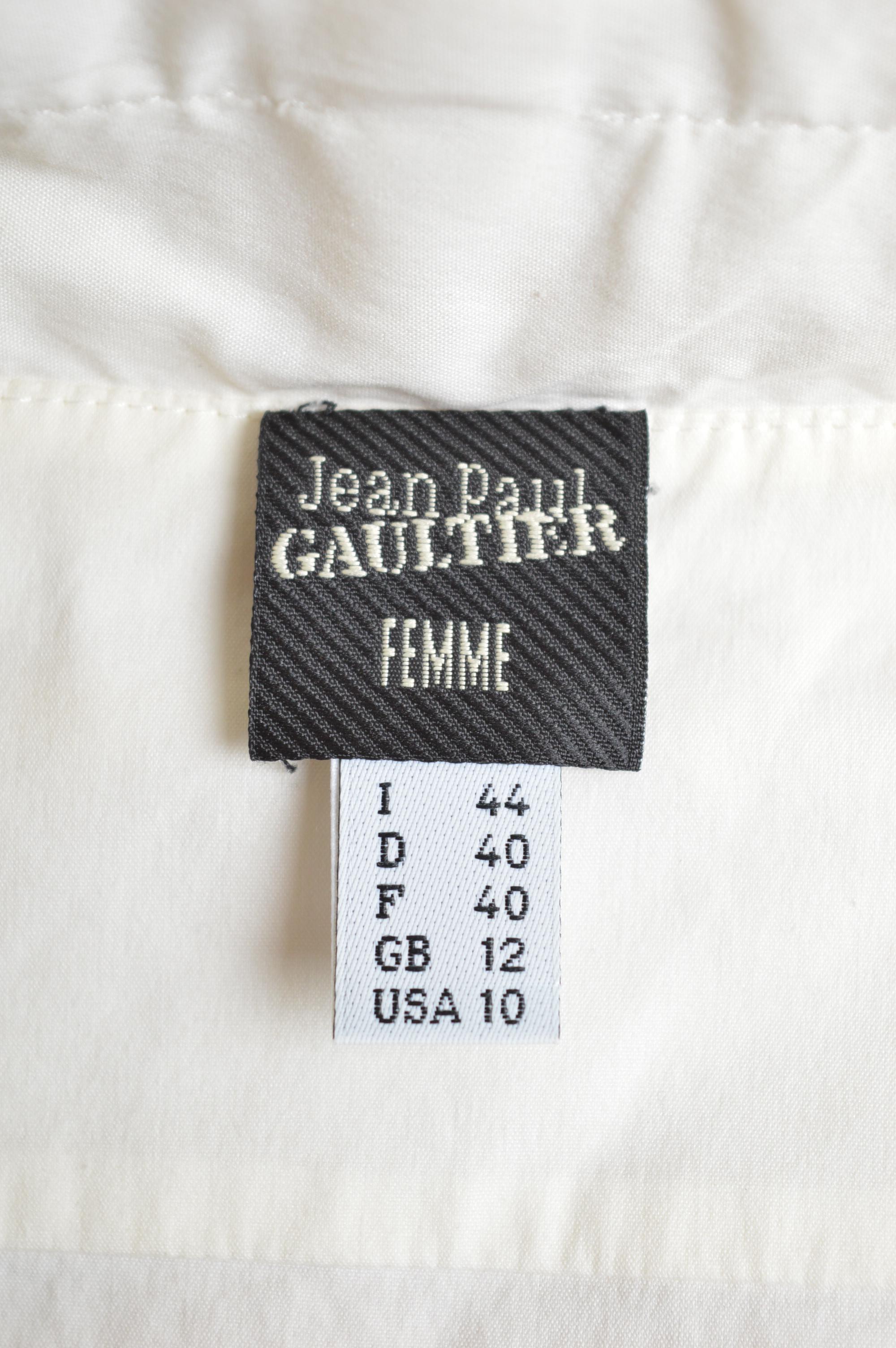 Jean Paul Gaultier Jeans Camicia drappeggiata bianca con insolita costruzione del colletto a punta in vendita 3