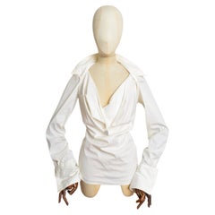 Jean Paul Gaultier Jeans Camicia drappeggiata bianca con insolita costruzione del colletto a punta