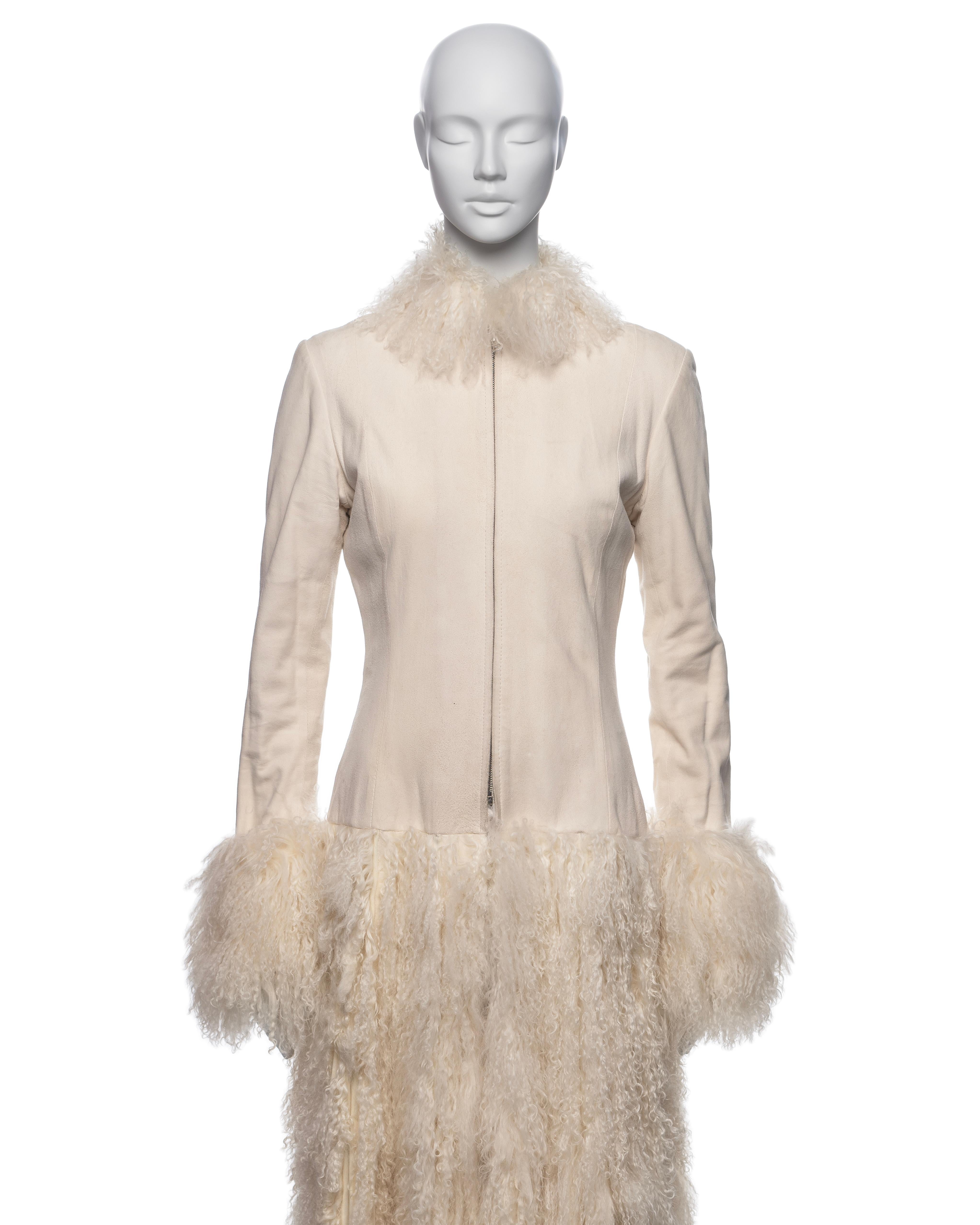 Jean Paul Gaultier White Mongolian Lamb Fur and Leather Coat Dress, FW 2006 In Good Condition For Sale In London, GB