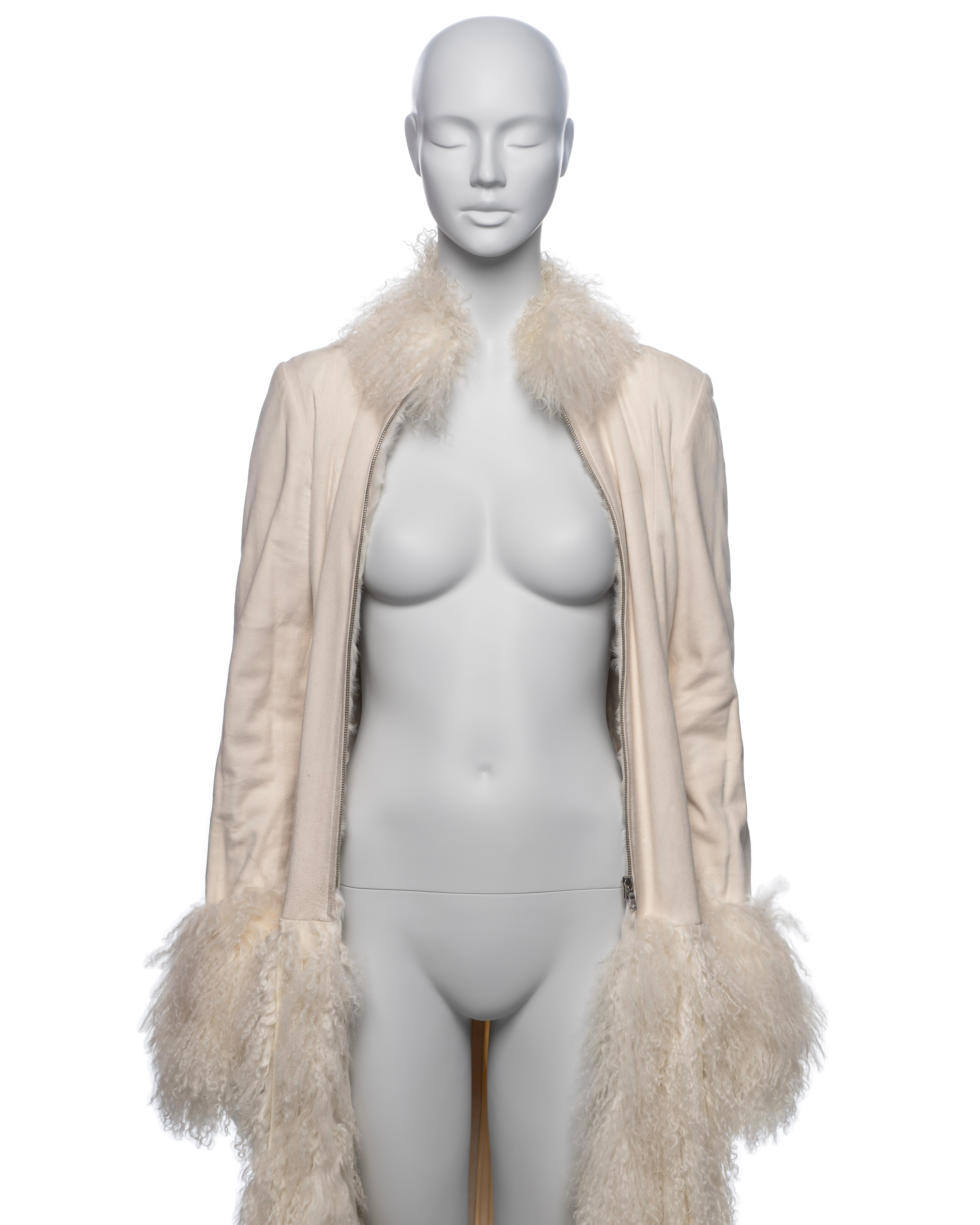 Jean Paul Gaultier White Mongolian Lamb Fur and Leather Coat Dress, FW 2006 For Sale 2