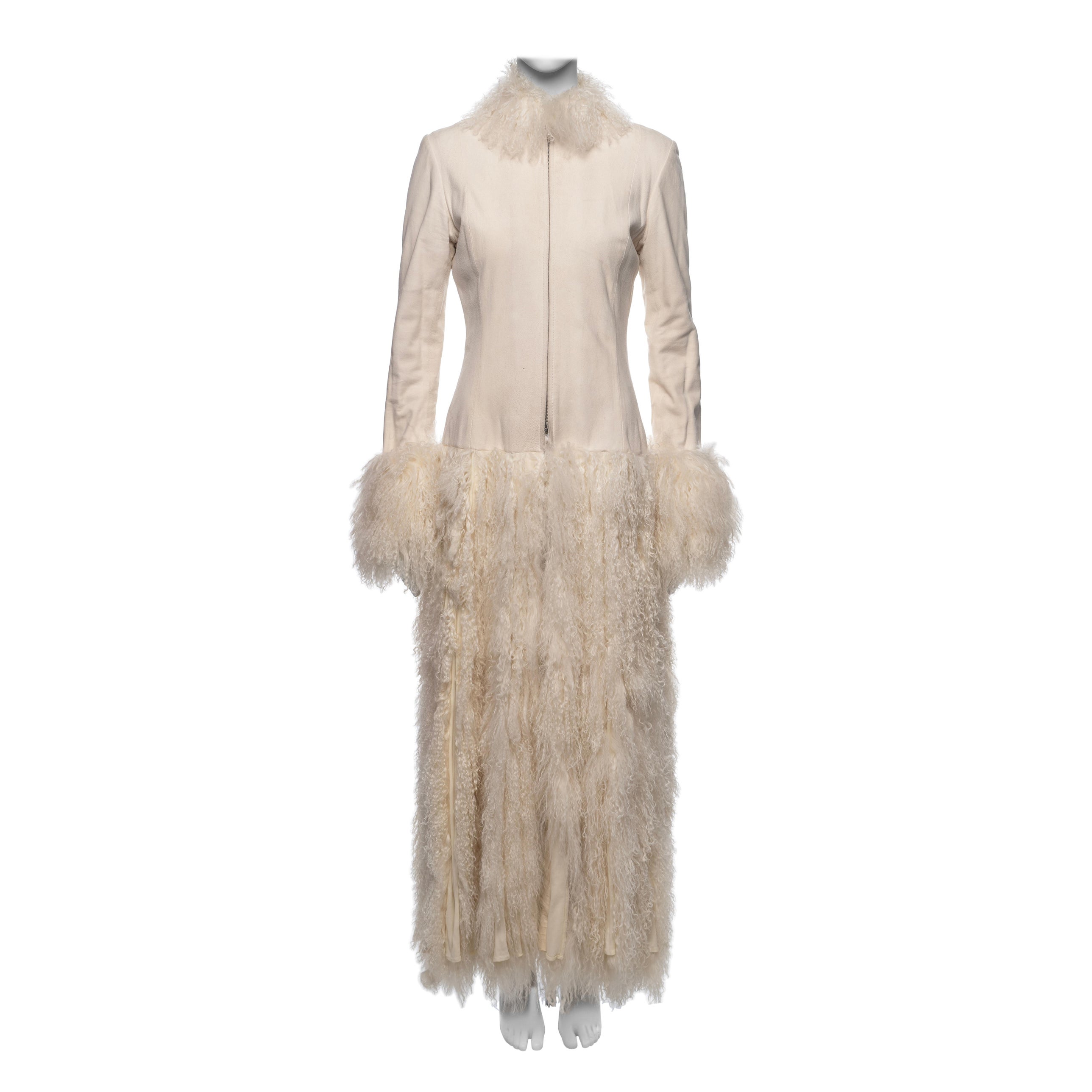 Robe manteau en cuir et fourrure d'agneau de Mongolie blanche Jean Paul Gaultier, FW 2006 en vente