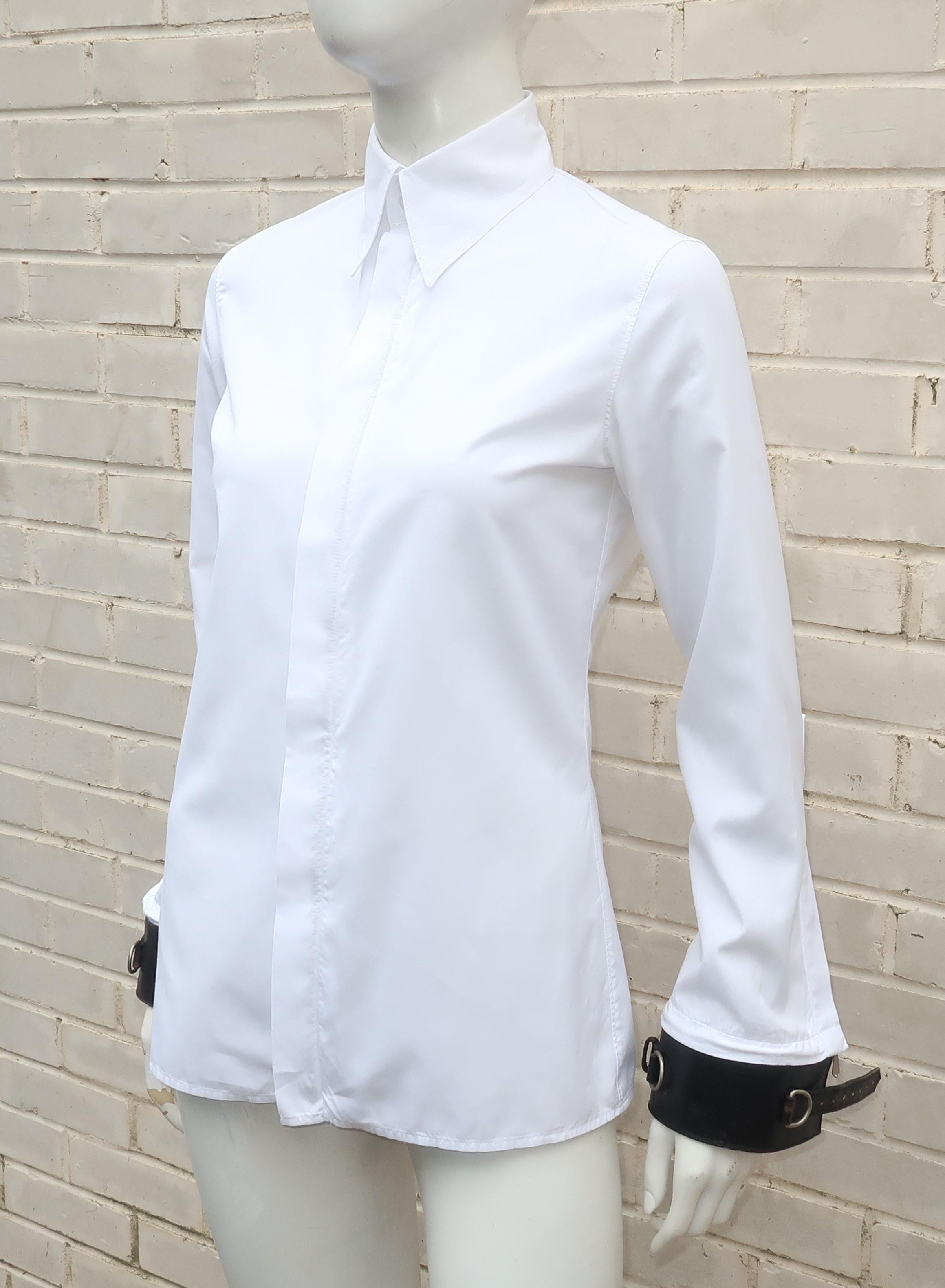 Jean Paul Gaultier White Shirt With Black Leather Restraint Cuffs  2