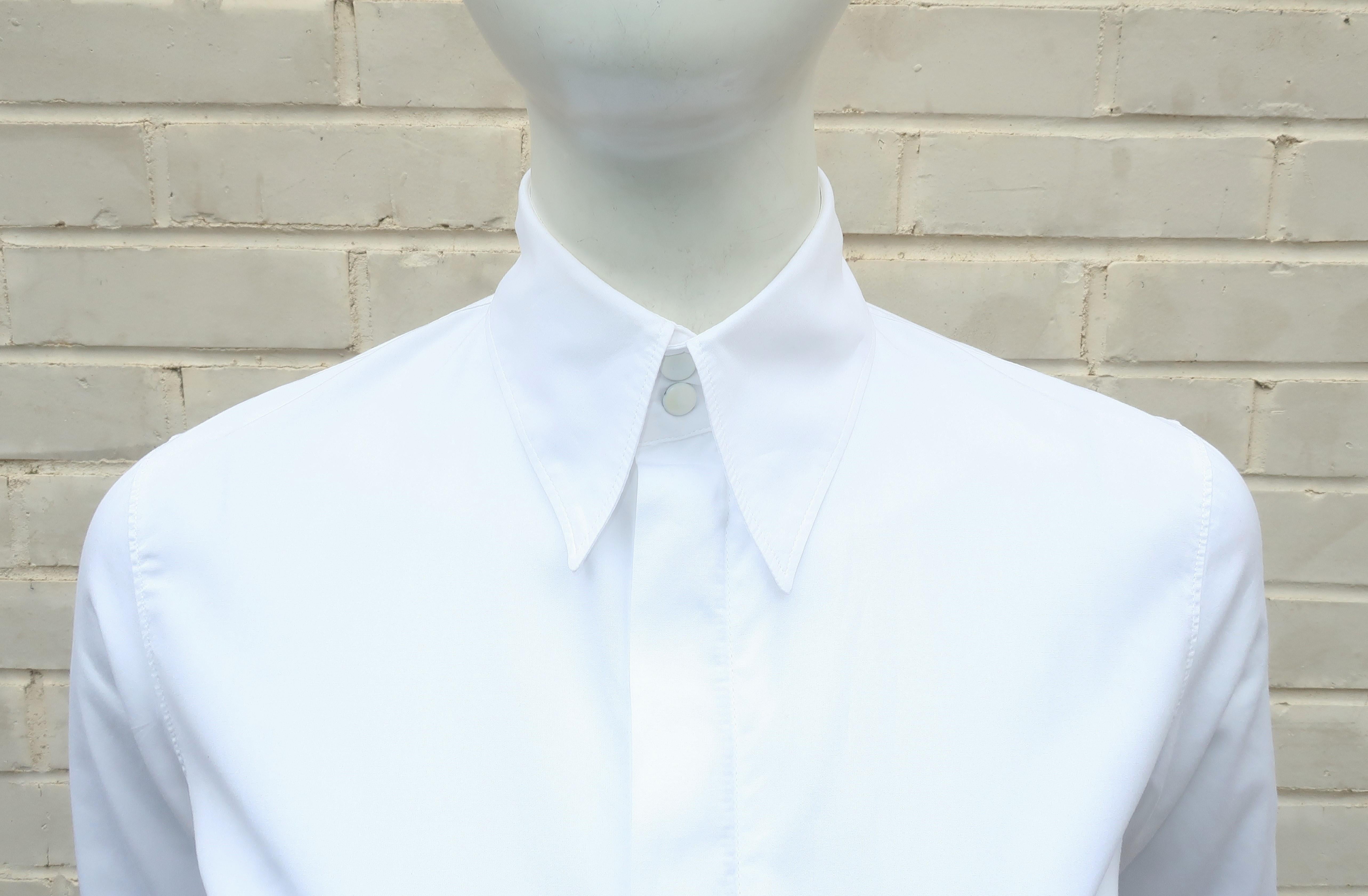 Jean Paul Gaultier White Shirt With Black Leather Restraint Cuffs  3