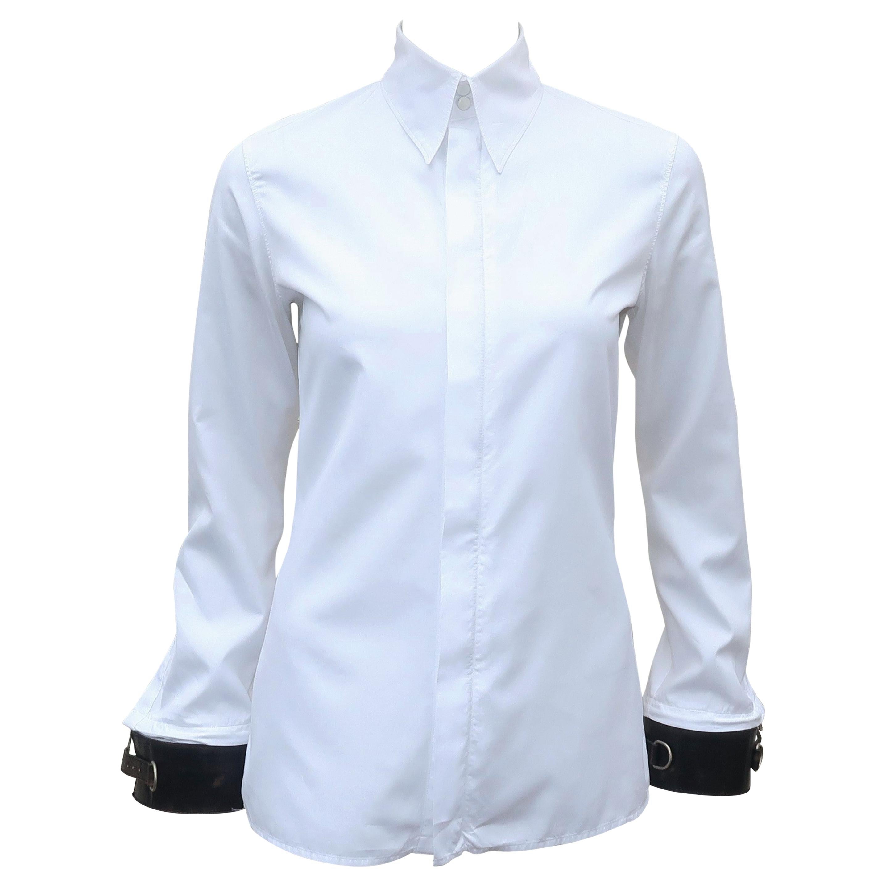 Jean Paul Gaultier White Shirt With Black Leather Restraint Cuffs 
