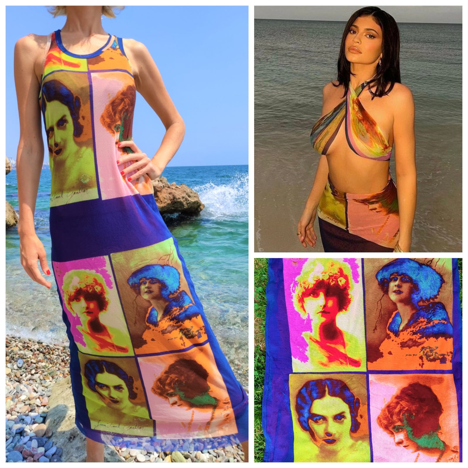 Jean Paul Gaultier Woman Women Face Portrait Neon Kylie Jenner Mesh Dress