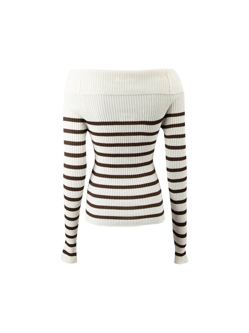 Jean Paul Gaultier Women's Brown & White Striped Off Shoulder Sweater In Good Condition In London, GB