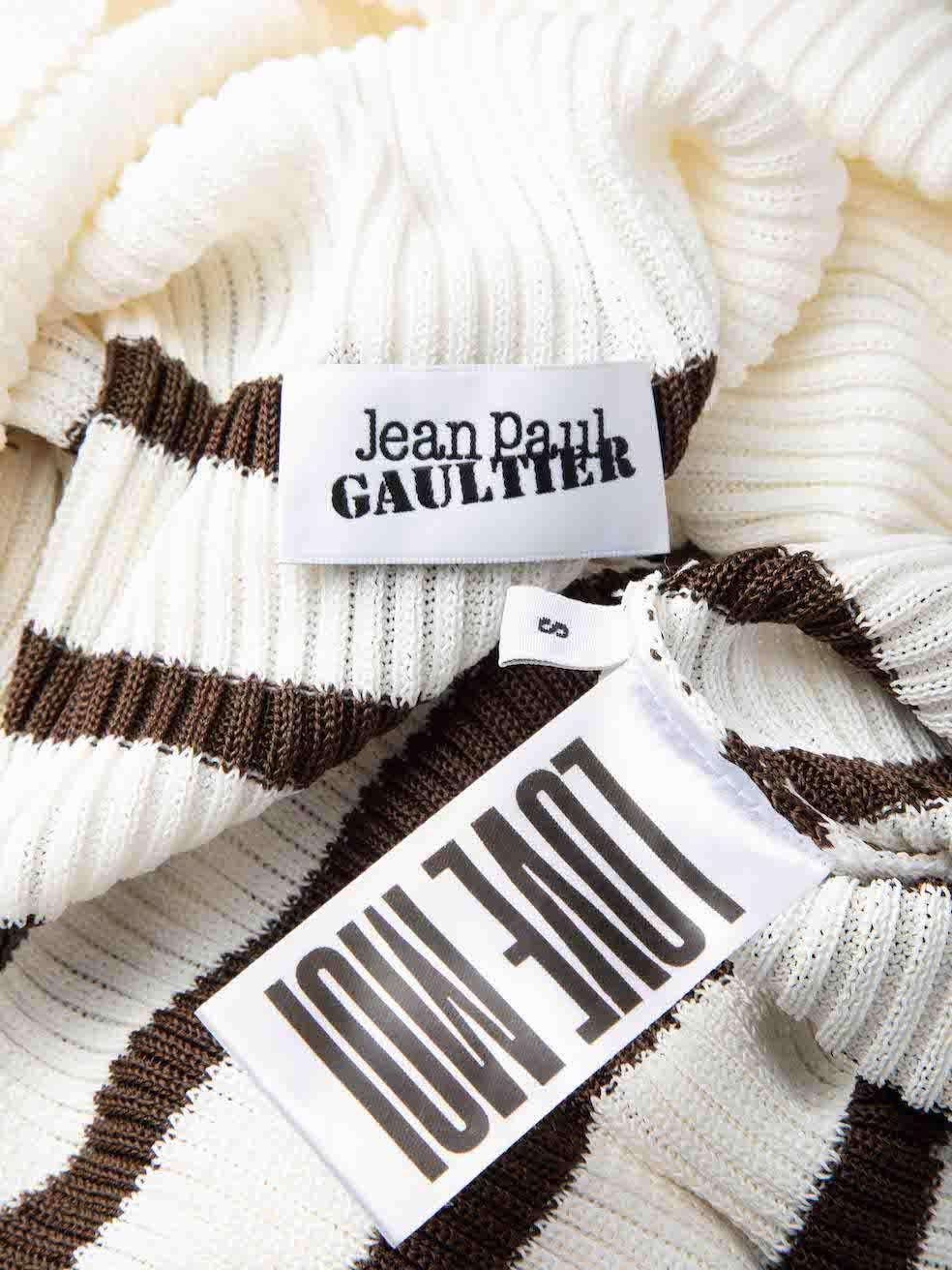 Jean Paul Gaultier Women's Brown & White Striped Off Shoulder Sweater 1