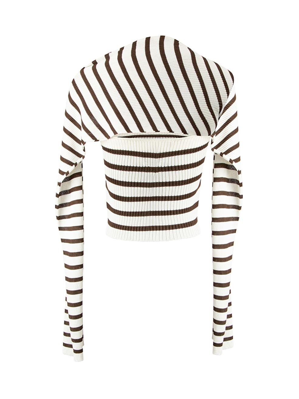 Jean Paul Gaultier Women's Brown & White Striped Top with Tie Detail In New Condition In London, GB