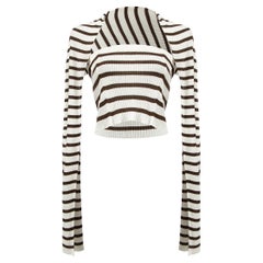 Jean Paul Gaultier Women's Brown & White Striped Top with Tie Detail