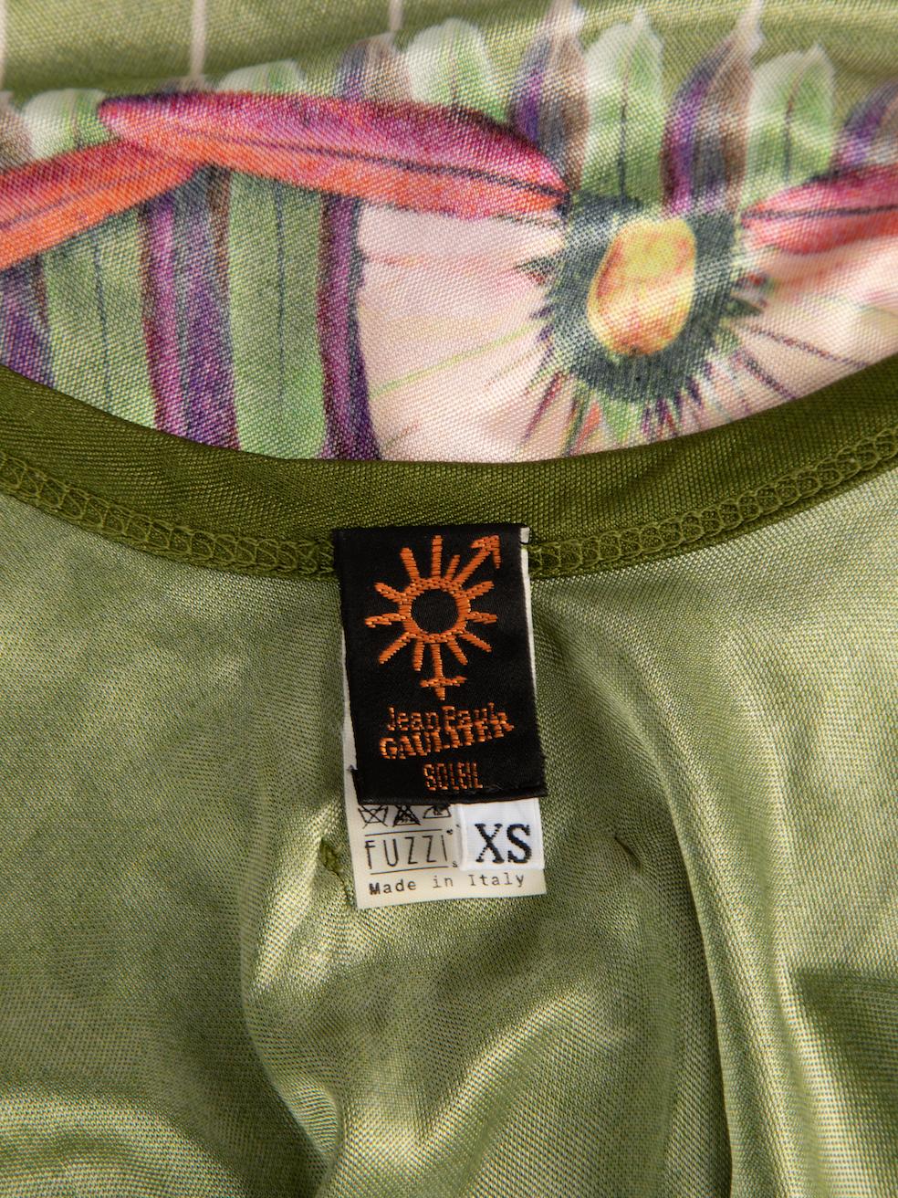 Jean Paul Gaultier Women's Soleil Green Floral Printed Cold Shoulder Top In Excellent Condition For Sale In London, GB