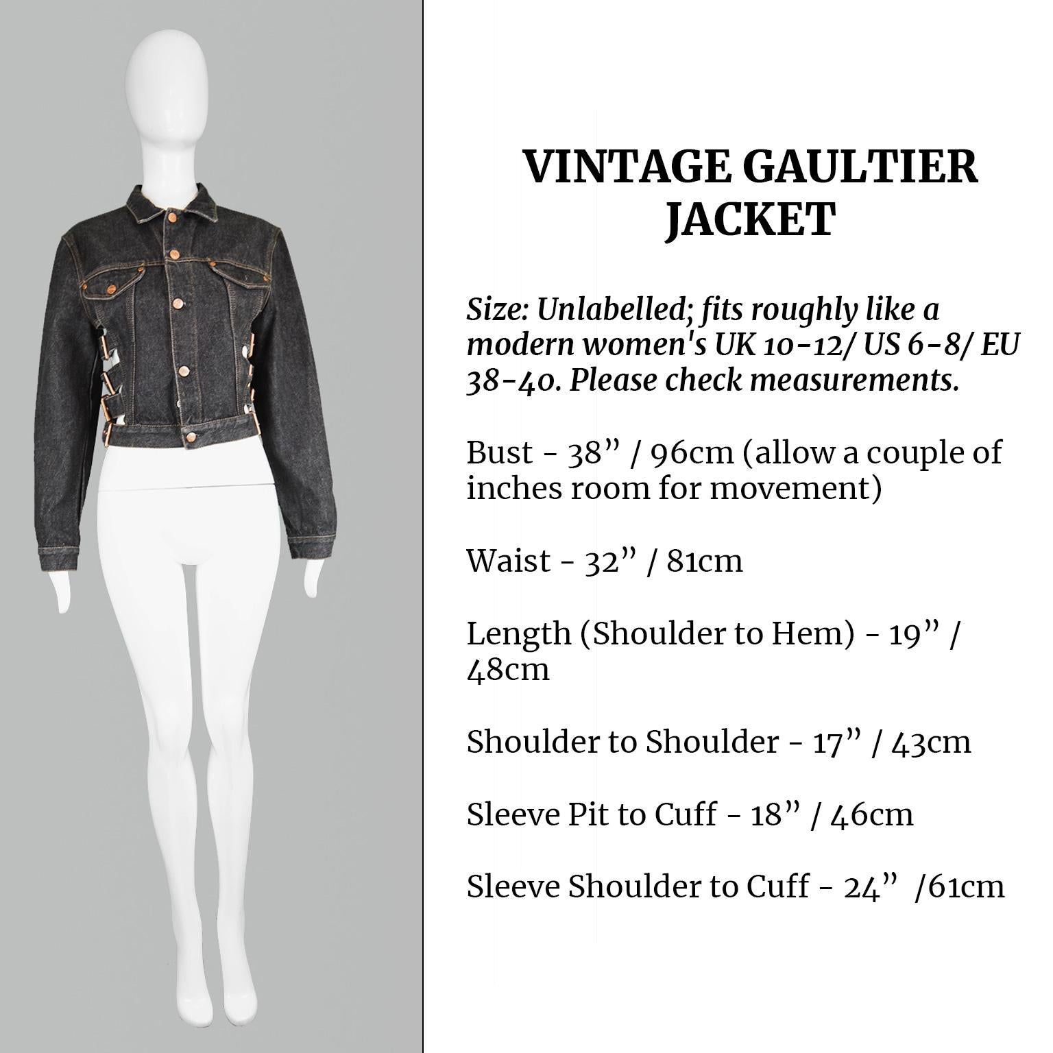 Jean Paul Gaultier Women's Vintage Dark Grey Buckle Detail Denim Jacket, 1980s For Sale 3