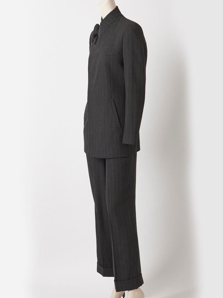 Black Jean Paul Gaultier Wool Crepe Chalk Stripe Pantsuit For Sale