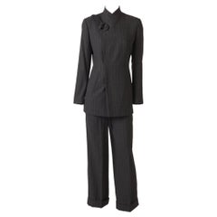 Vintage Jean Paul Gaultier Wool Crepe Chalk Stripe Pantsuit