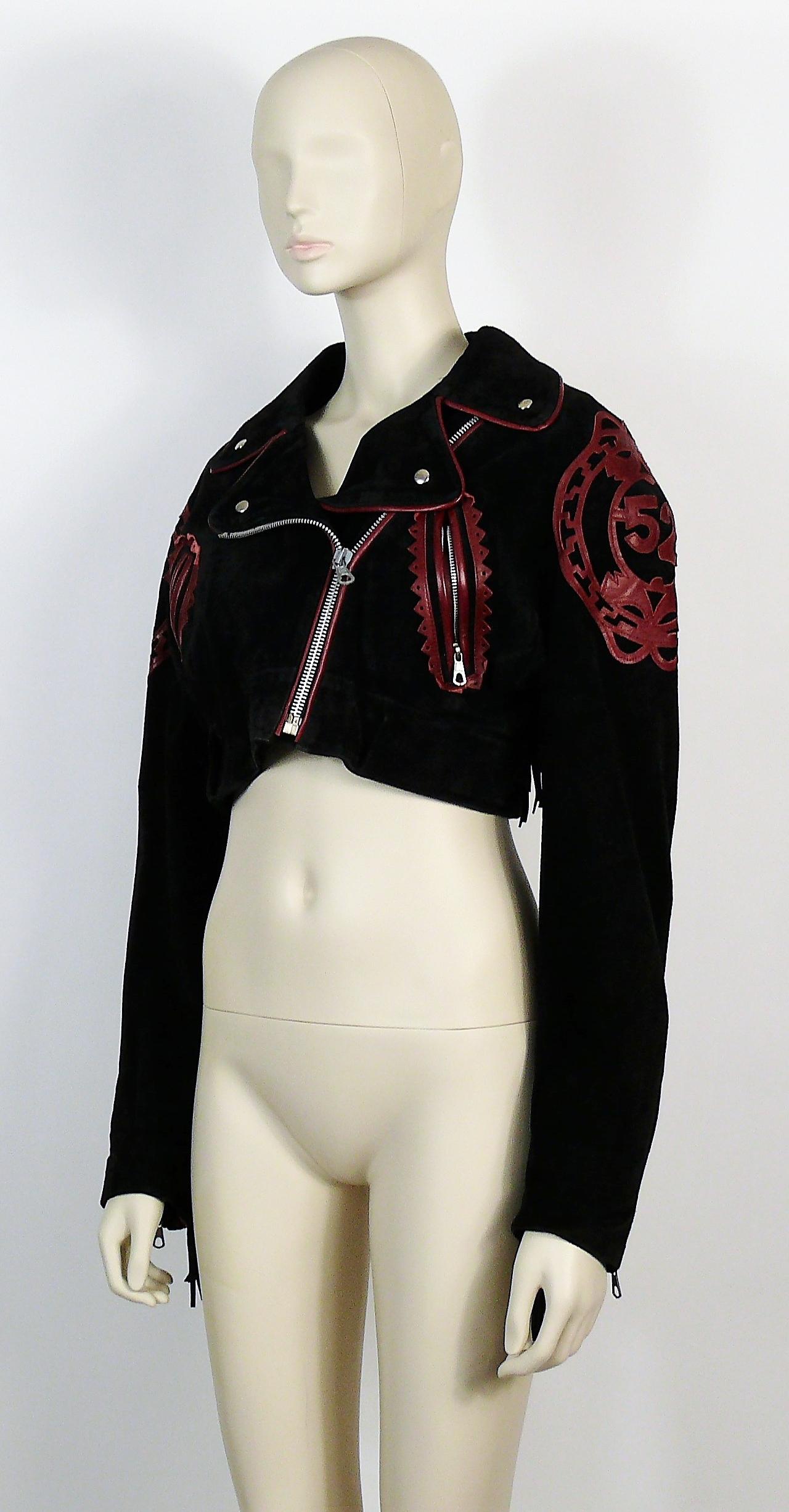 Jean Paul Gaultier x Ghezzi Vintage Black Suede Cropped Fringe Biker Jacket  3