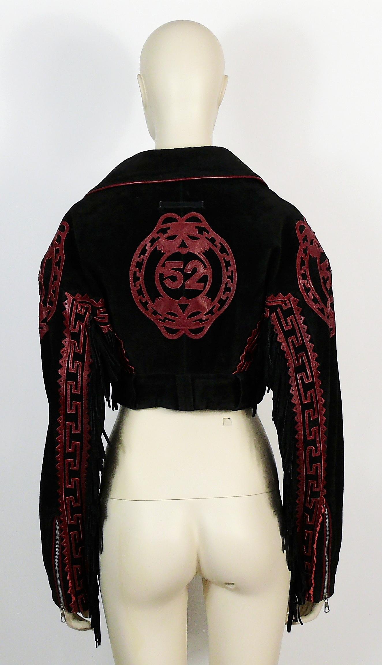 Jean Paul Gaultier x Ghezzi Vintage Black Suede Cropped Fringe Biker Jacket  6