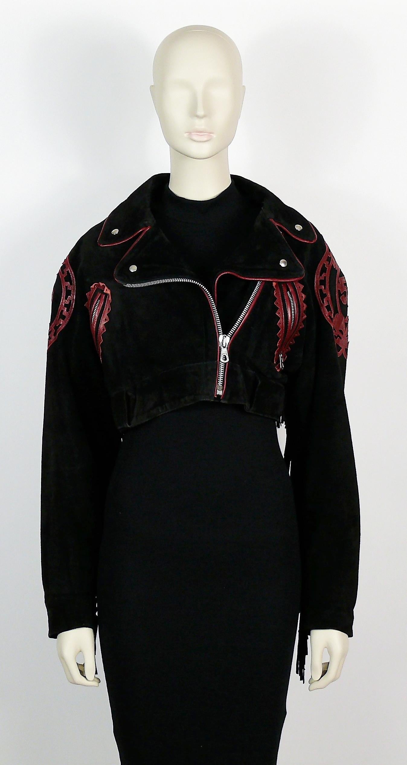 Jean Paul Gaultier x Ghezzi Vintage Black Suede Cropped Fringe Biker Jacket  In Good Condition In Nice, FR
