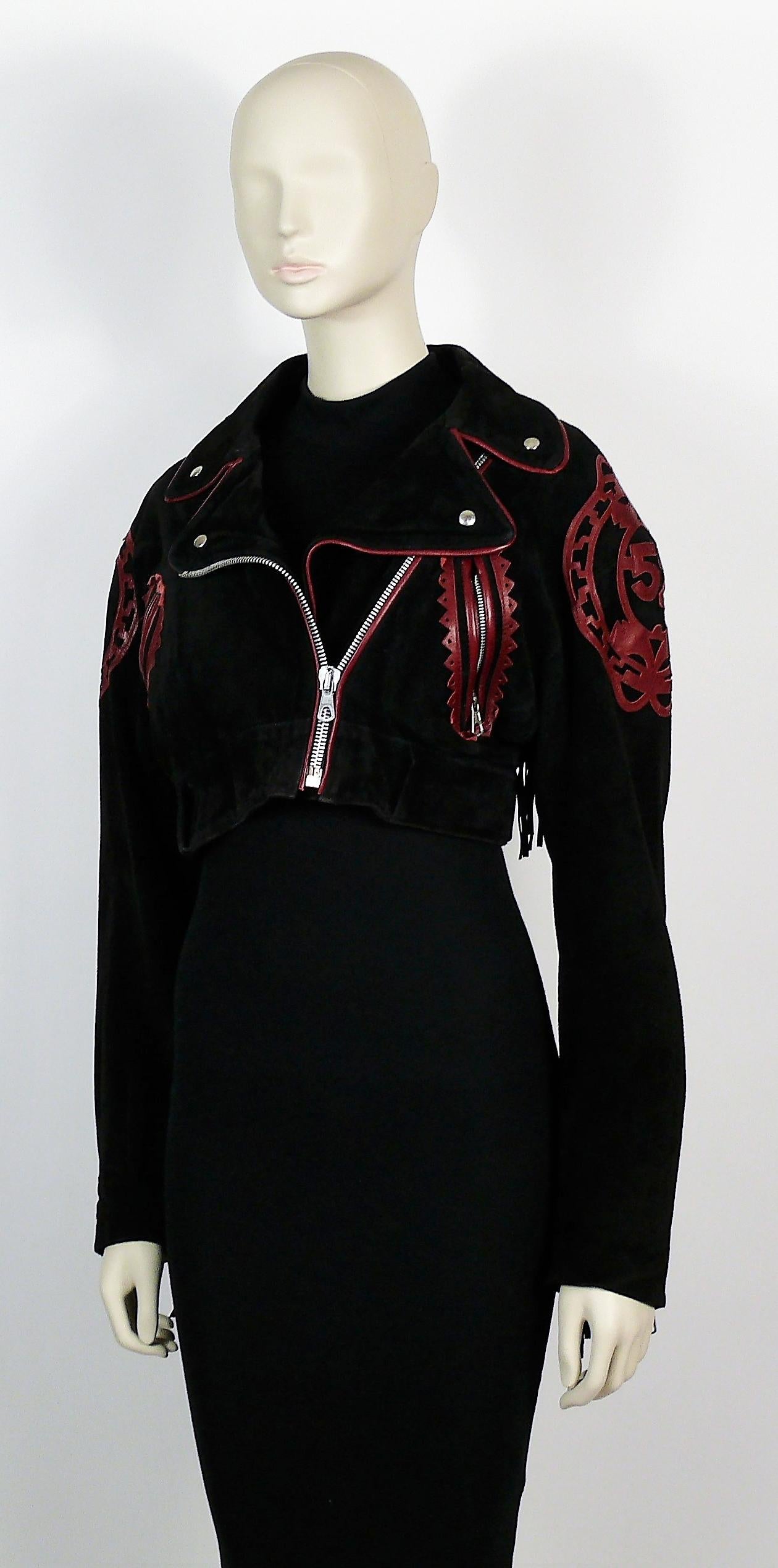 Jean Paul Gaultier x Ghezzi Vintage Black Suede Cropped Fringe Biker Jacket  2