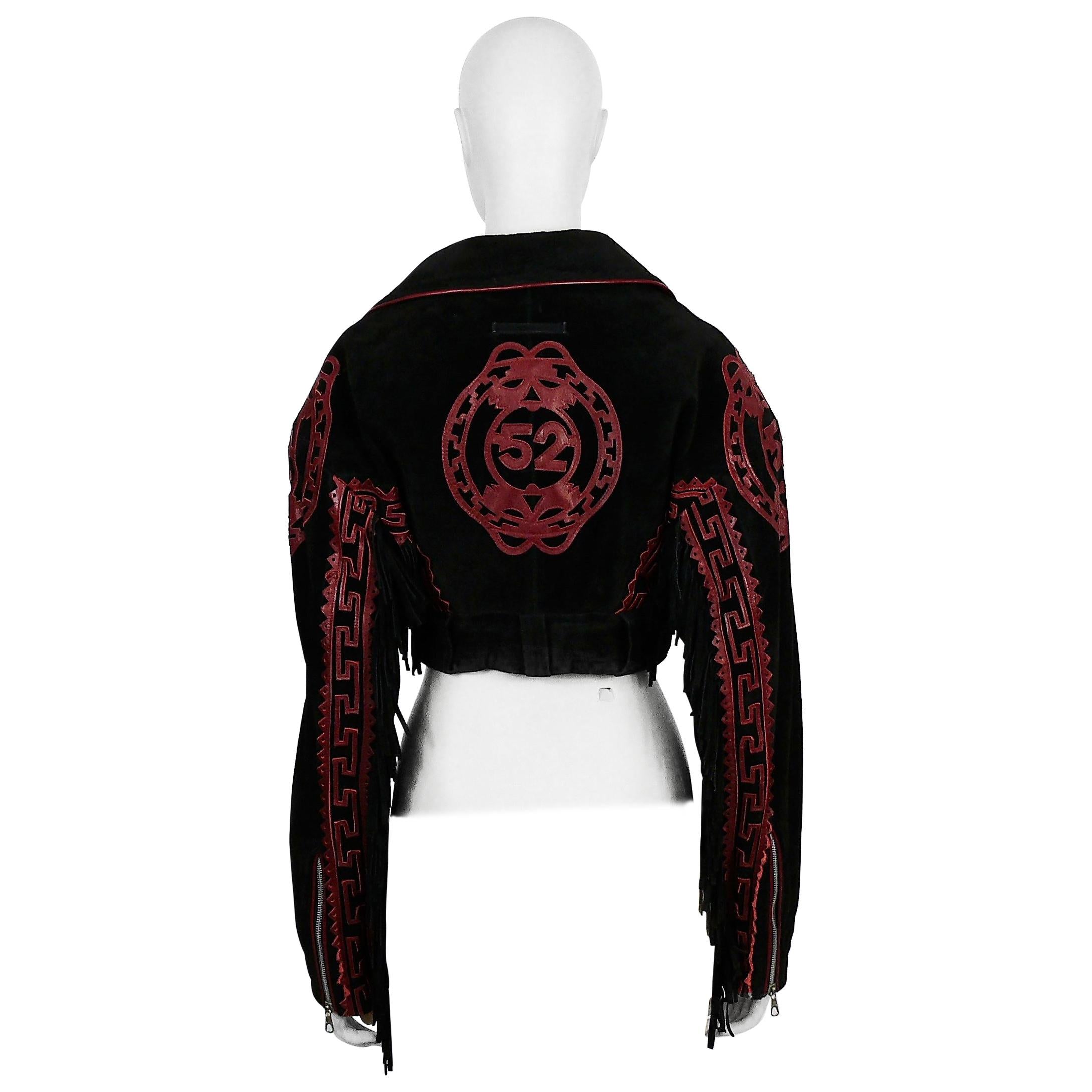 Jean Paul Gaultier x Ghezzi Vintage Black Suede Cropped Fringe Biker Jacket