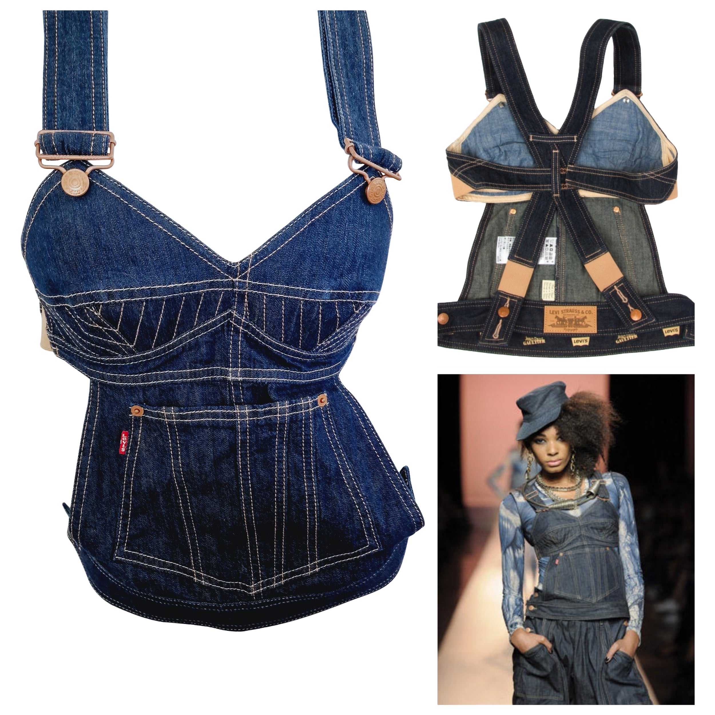 Jean Paul Gaultier x Levi's Runway 2010 Corset Denim Jean XS Bondage Bustier Top en vente