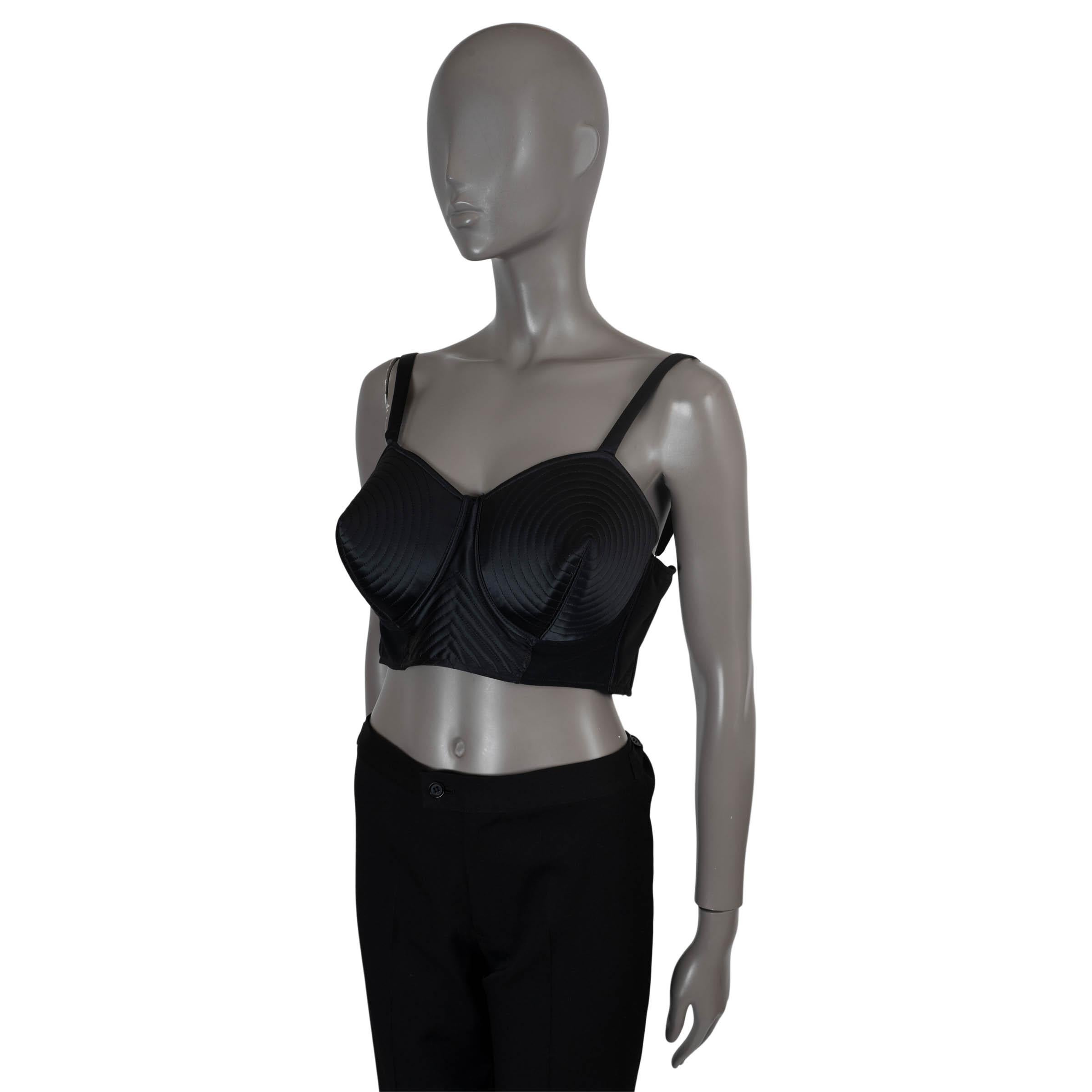 100% authentic ean Paul Gaultier x Lotta Volkova iconic cone bustier bra top in black satin polyamide (82%) and elastane (18%). Features quilt detailing and spaghetti straps. Closes with lace-up fasting at the back. Has been worn and is in excellent