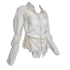 Jean Paul Gaultier Y2K Cream Pinstriped Button Up 'Office Siren' Blouse