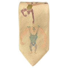 JEAN PAUL GAULTIER Yellow Blue Figures Silk Tie